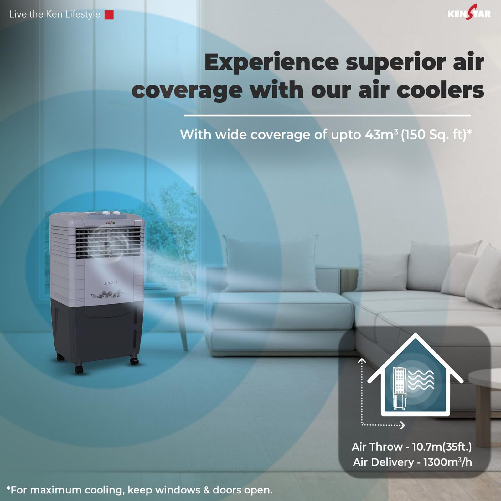 KENSTAR Little HC 35 Liters Personal Air Cooler (Rust Proof, KCLLICGY035BMH-ECT, Grey Dual Tone)_5