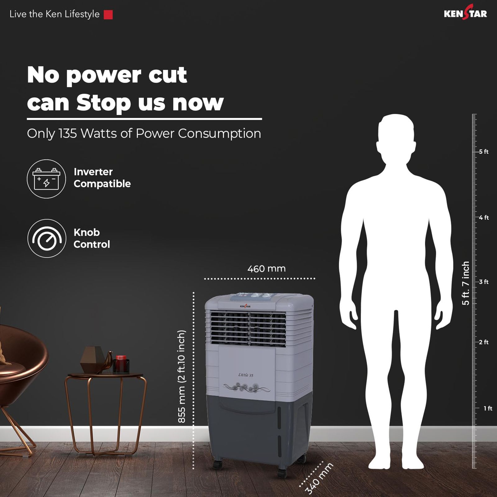 KENSTAR Little HC 35 Liters Personal Air Cooler (Rust Proof, KCLLICGY035BMH-ECT, Grey Dual Tone)_3