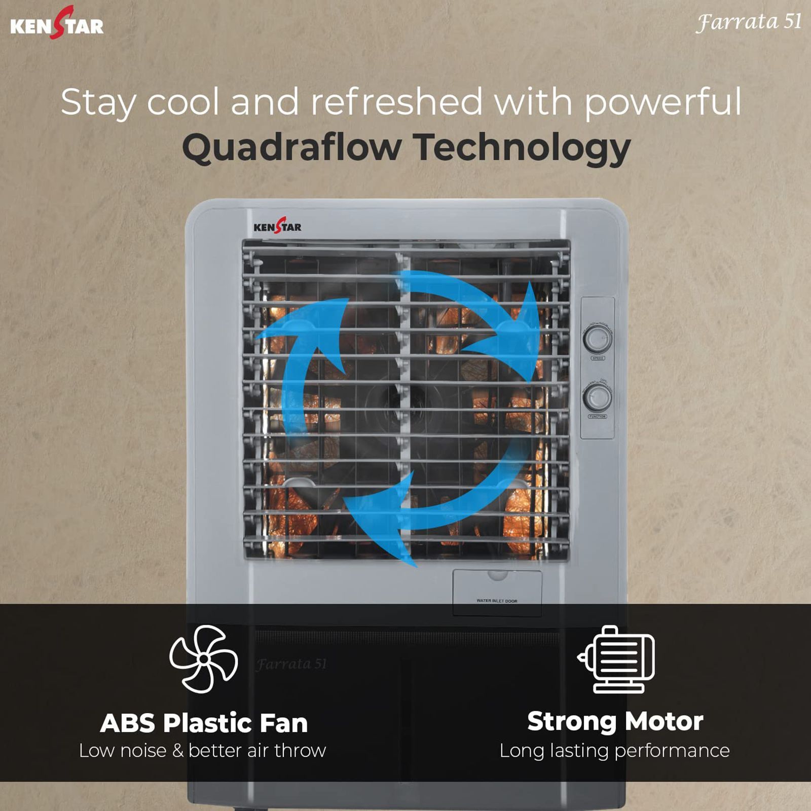 KENSTAR Farrata 51 Liters Desert Air Cooler (Rust Proof, KCLFARGY051FMW-ESV, Grey Dual Tone)_6