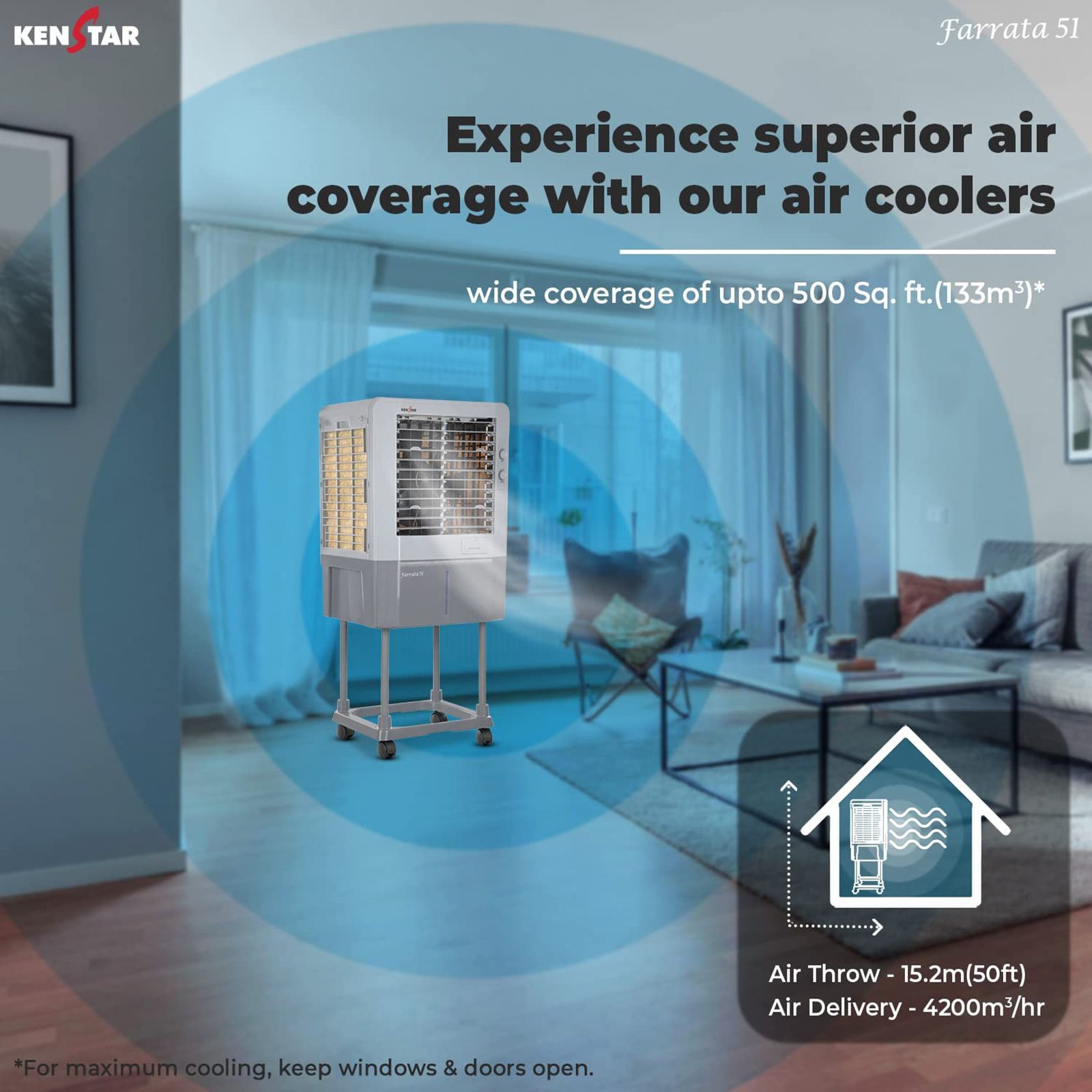 KENSTAR Farrata 51 Liters Desert Air Cooler (Rust Proof, KCLFARGY051FMW-ESV, Grey Dual Tone)_3