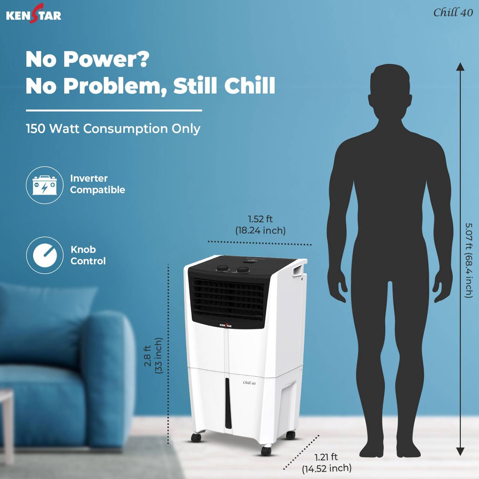 KENSTAR Chill HC 40 Liters Personal Air Cooler (Rust Proof, KCLCHLBK040BMH-ECT, Black/White)_8