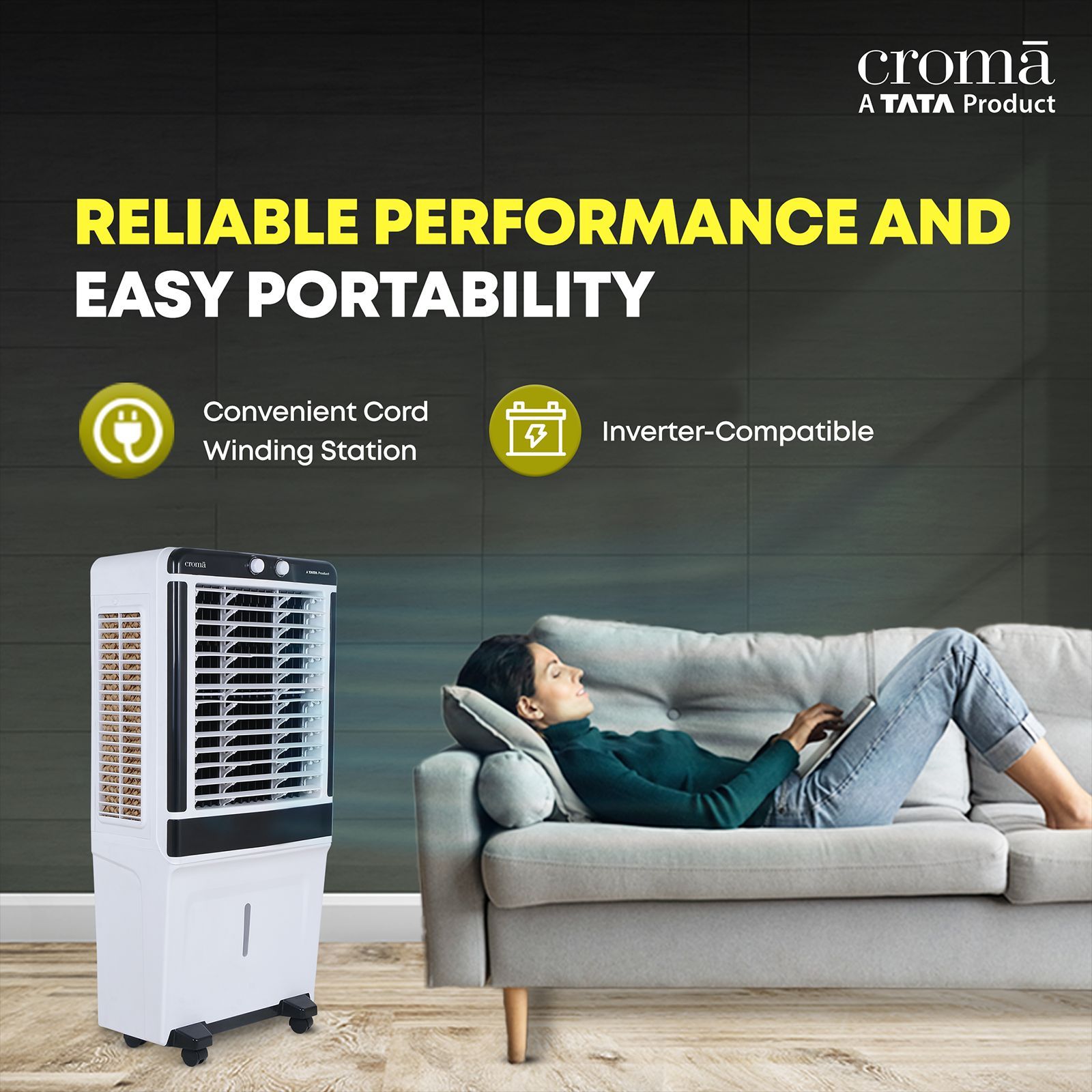 Croma 90 Litres Desert Air Cooler with Inverter Compatible (Evaporative Cooling Technology, White & Black)_13