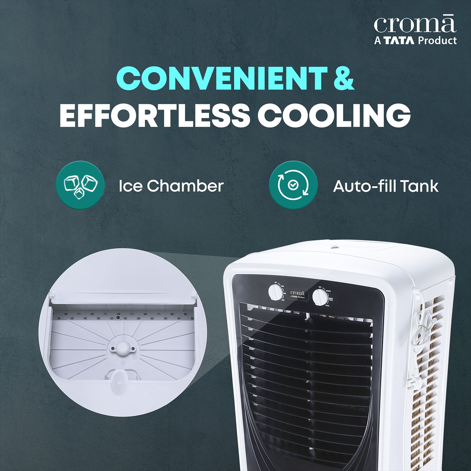 Croma 60 Litres Desert Air Cooler with Inverter Compatible (Evaporative Cooling Technology, White & Black)_2