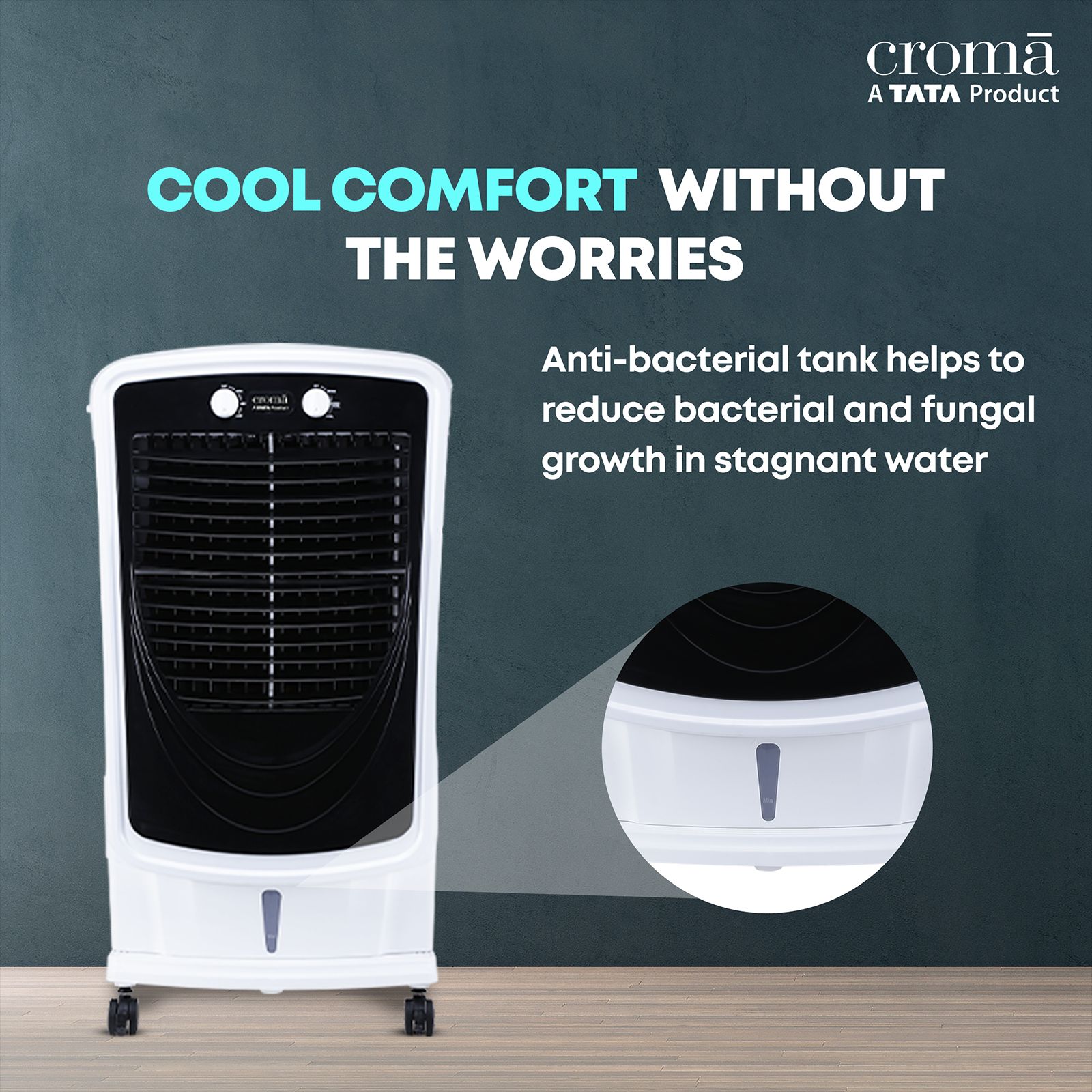 Croma 75 Litres Desert Air Cooler with Inverter Compatible (Evaporative Cooling Technology, White & Black)_2