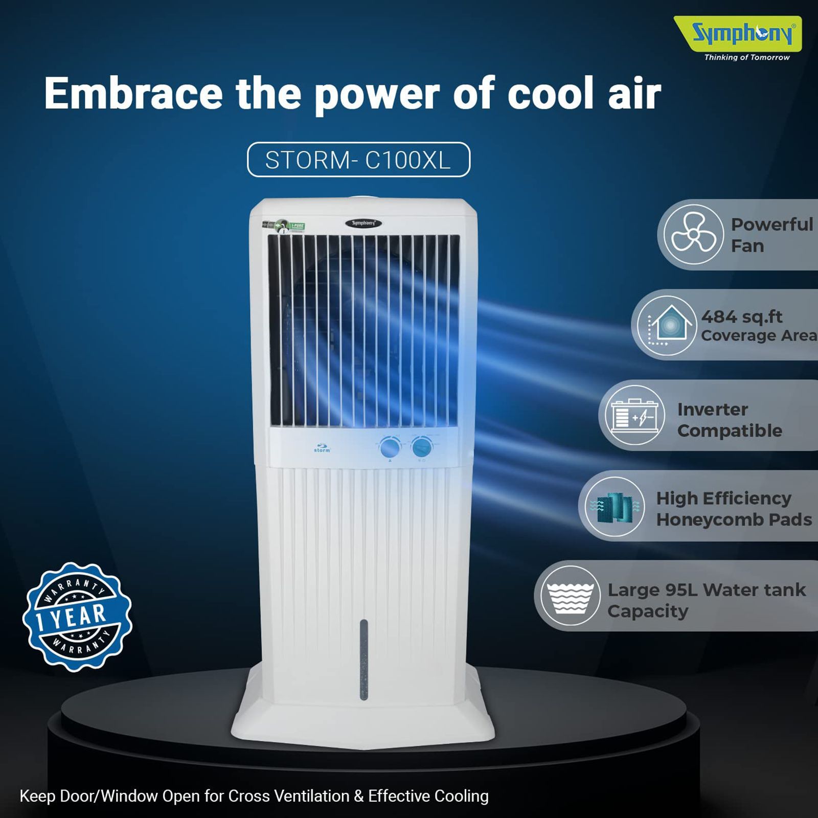 Symphony Storm C 100XL 95 Litres Desert Air Cooler with i-Pure Technology (Cool Flow Dispenser, White)_8