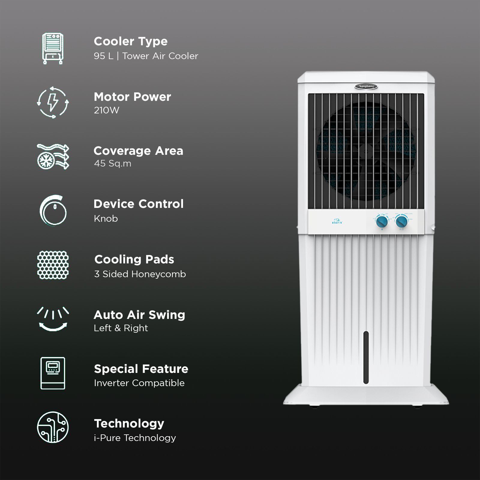 Symphony Storm C 100XL 95 Litres Desert Air Cooler with i-Pure Technology (Cool Flow Dispenser, White)_3