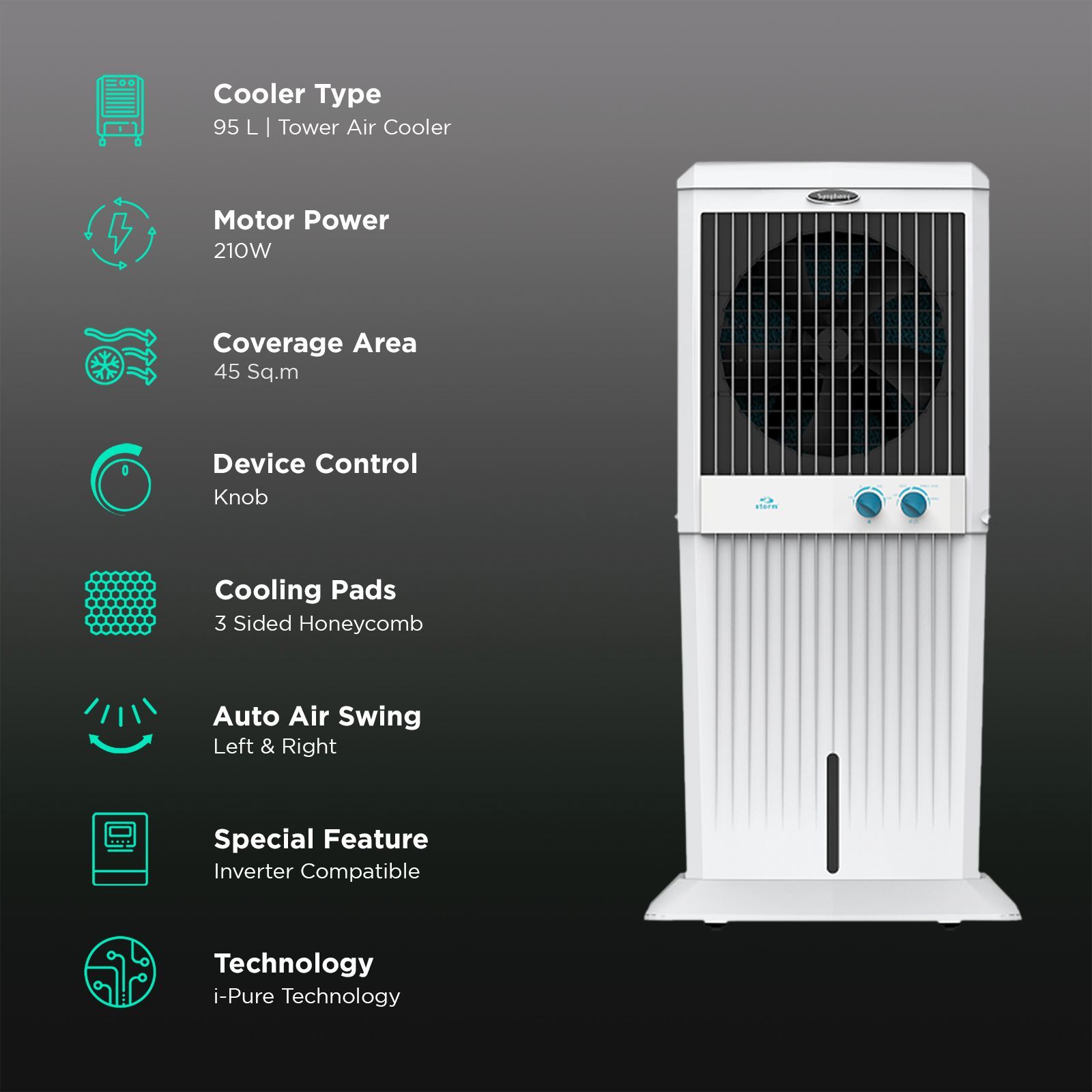 Symphony Storm C 100XL 95 Litres Desert Air Cooler with i-Pure Technology (Cool Flow Dispenser, White)_3