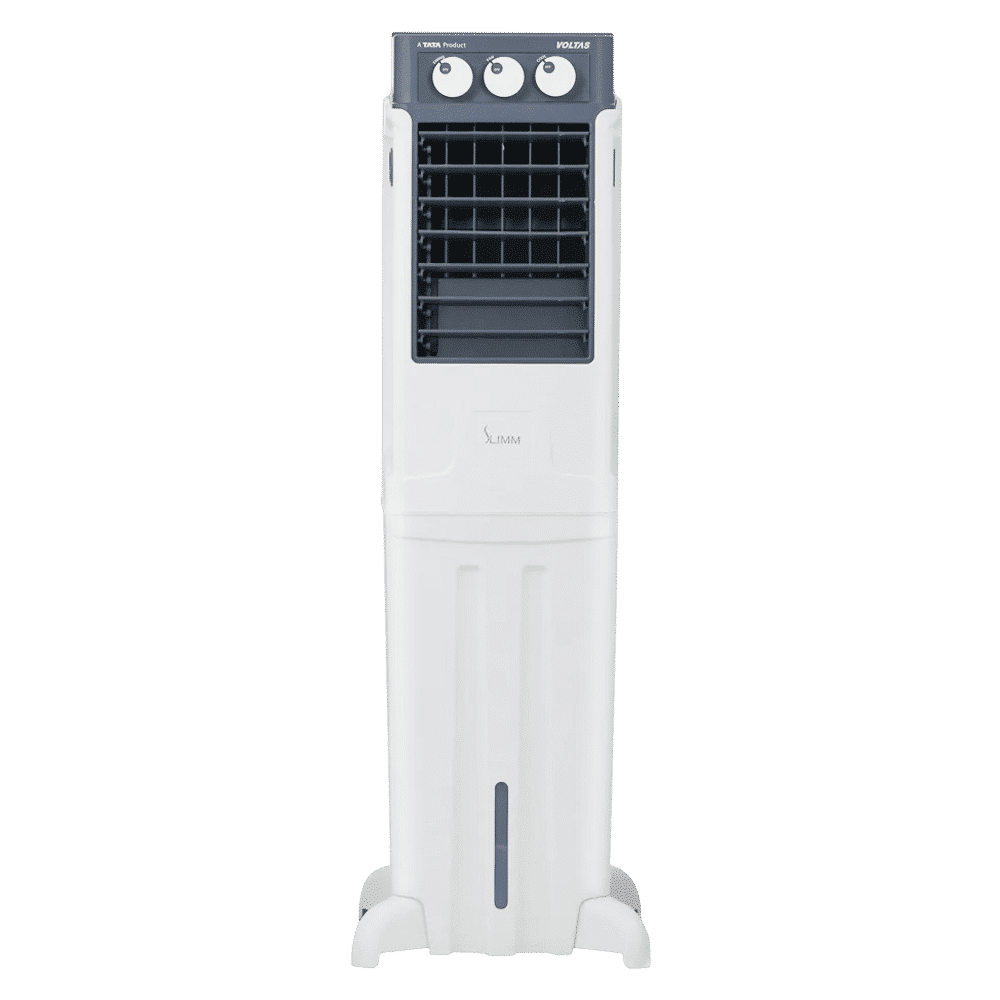 VOLTAS Slimm 55 Litres Tower Air Cooler with Fully Collapsible Louvers (Ice Chamber, White & Grey)_1
