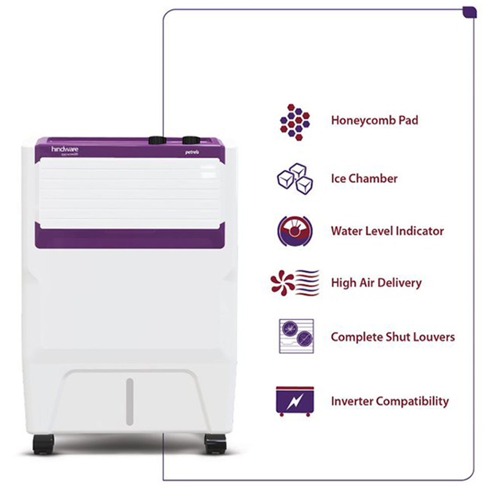 hindware Petrels 18 Litres Personal Air Cooler (Ice Chamber, 518668, White / Purple)_6