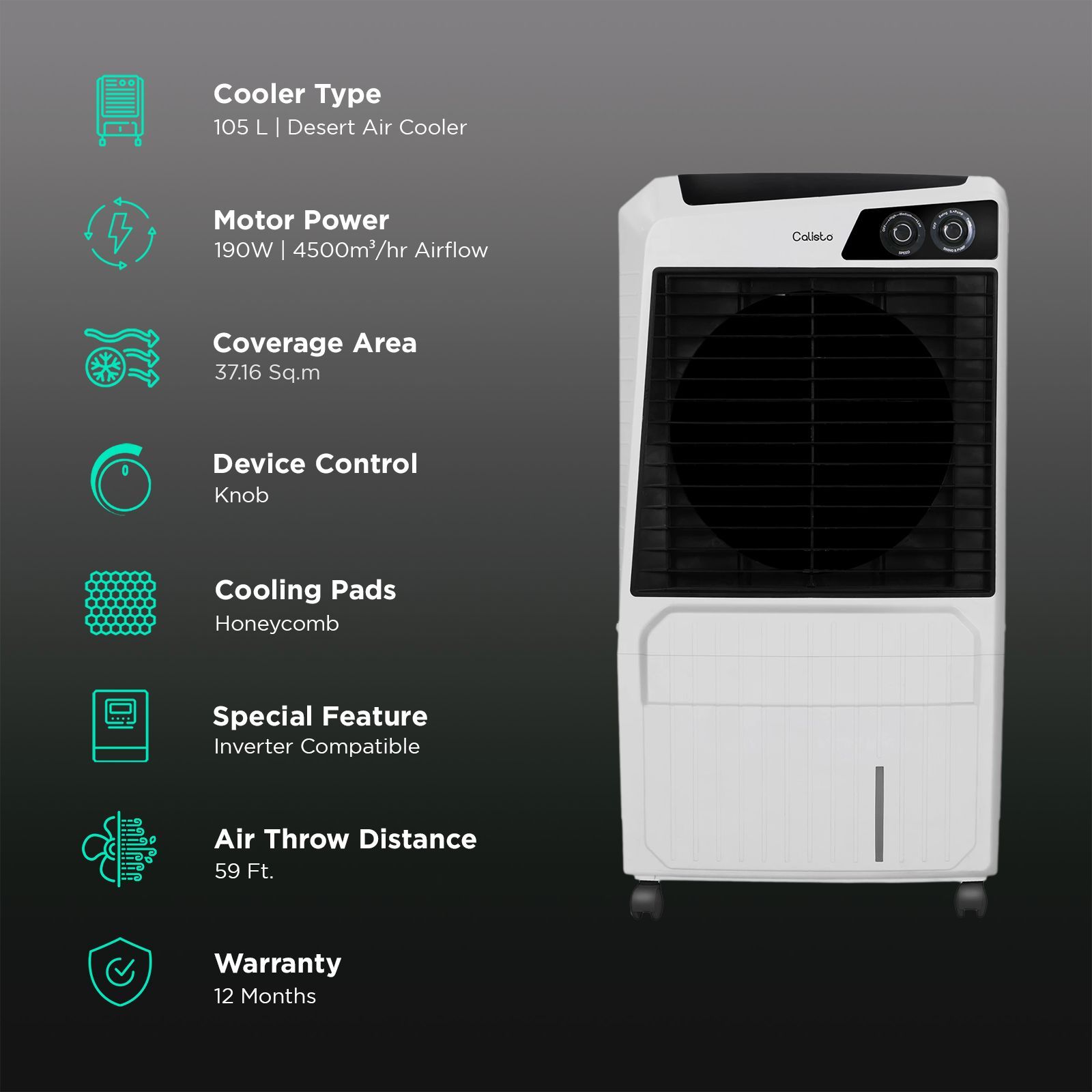 hindware Calisto 105 Litres Desert Air Cooler (Wood Wool Cooling Pads, 512494, White)_3
