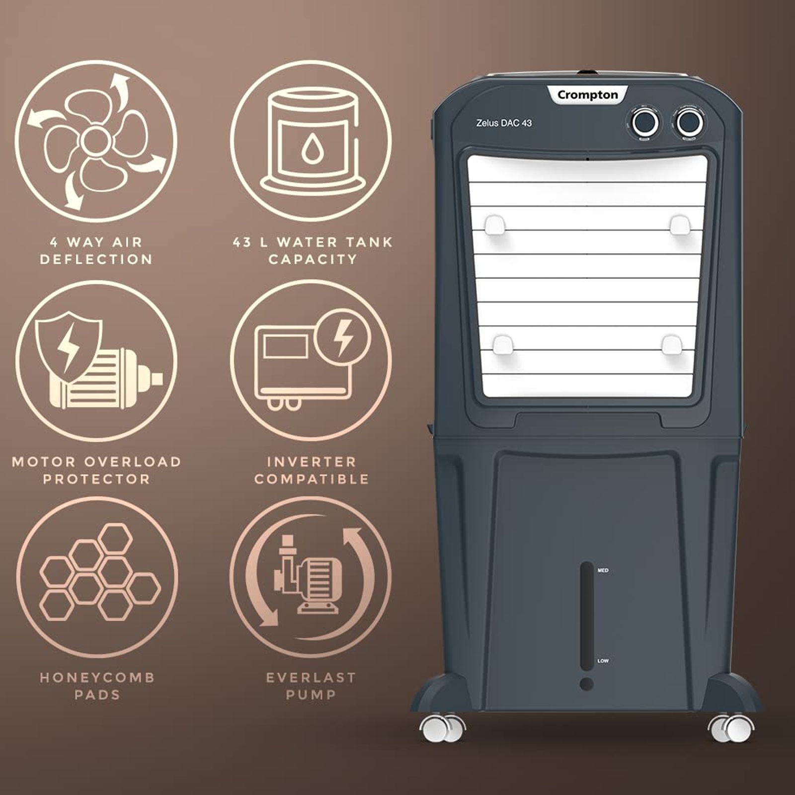 Crompton Zelus 43 Litres Desert Air Cooler (Motor Overload Protector, ACGC-ZELUSDAC43, Grey) Crompton Zelus 43 Litres Desert Air Cooler (Motor Overload Protector, ACGC-ZELUSDAC43, Grey)_3