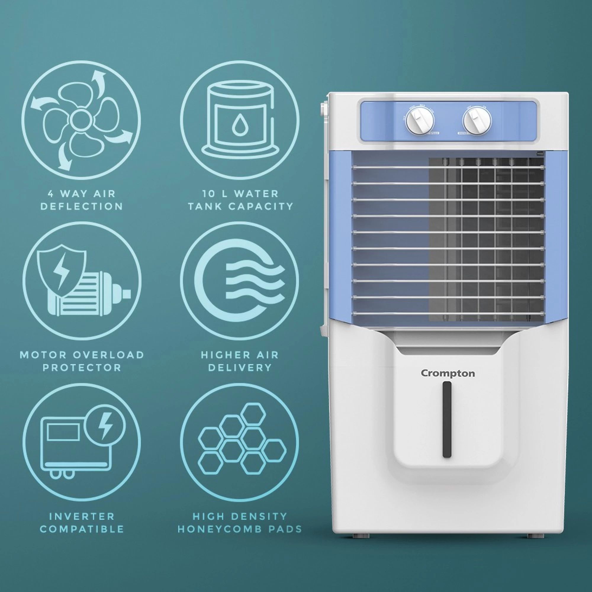 Crompton Ginie Neo 10 Litres Personal Air Cooler (Inverter Compatible, ACGC-GINIE NEO, White and Light Blue) Crompton Ginie Neo 10 Litres Personal Air Cooler (Inverter Compatible, ACGC-GINIE NEO, White and Light Blue)_6
