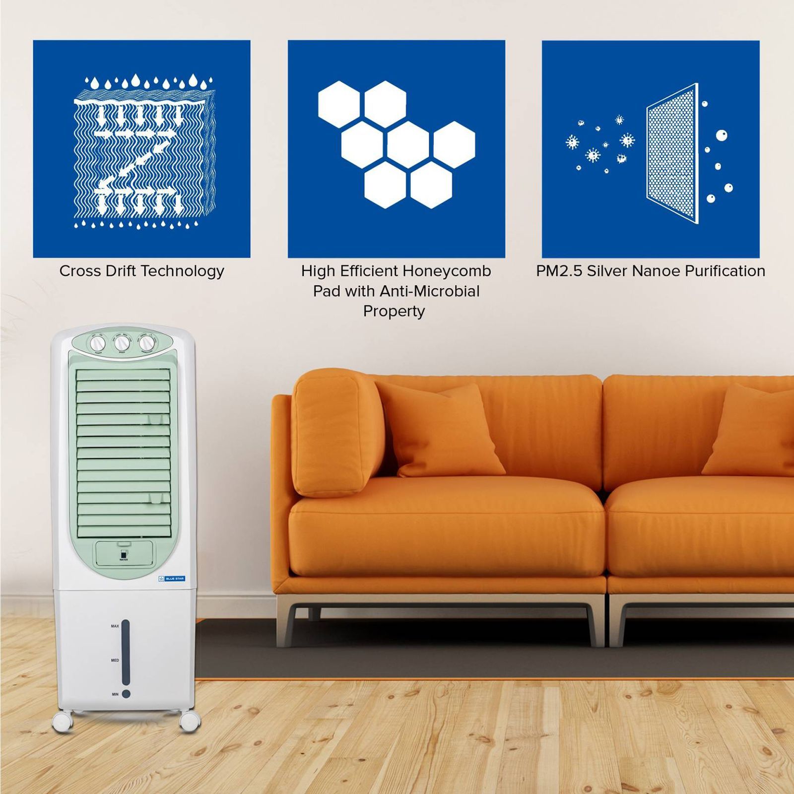 Blue Star Premia 27 Litres Personal Air Cooler (Honeycomb Pad, PA27PMC, Apple Green/White)_5