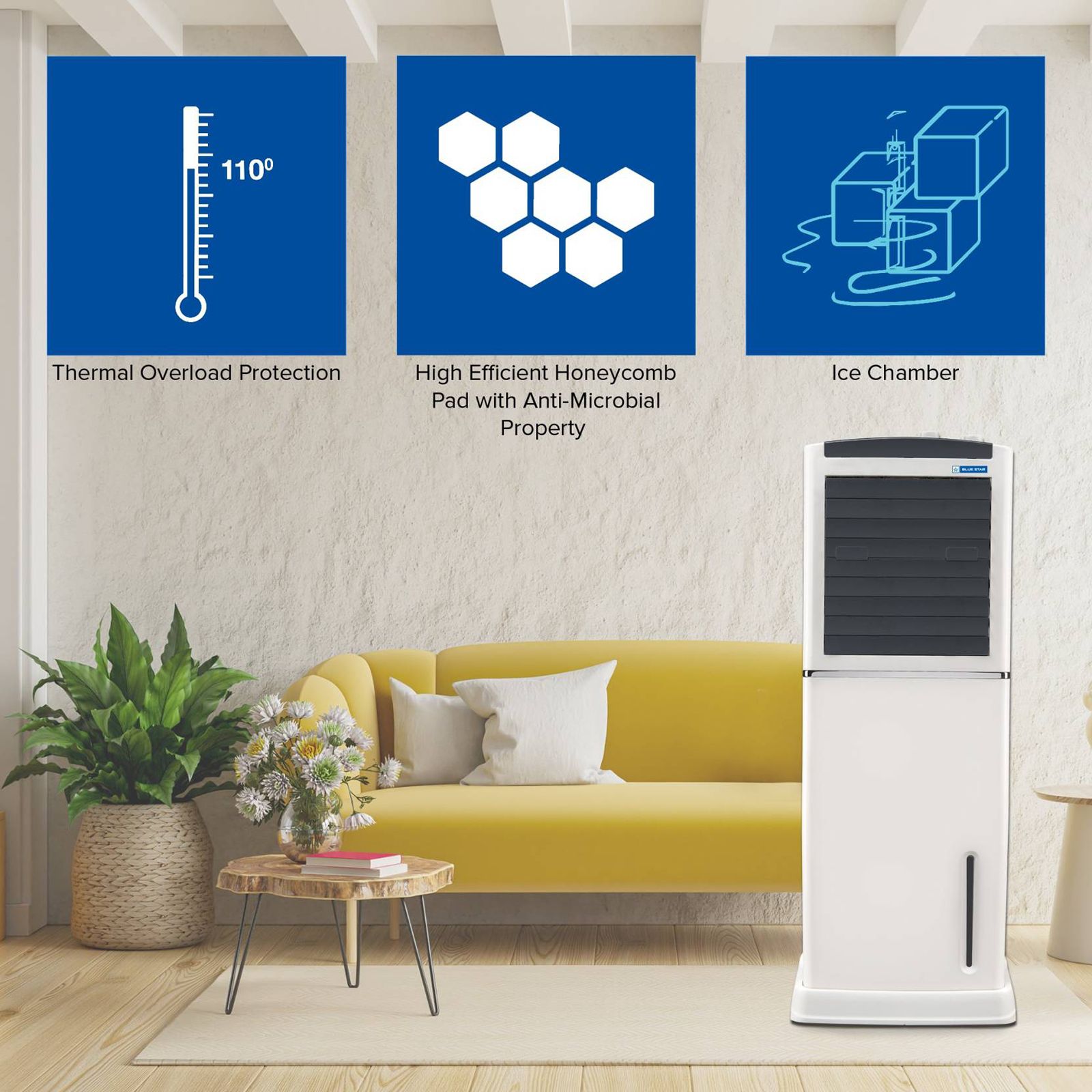 Blue Star Elita 55 Litres Tower Air Cooler (Honeycomb Pad, TA55BMA, White & Dark Grey)_6