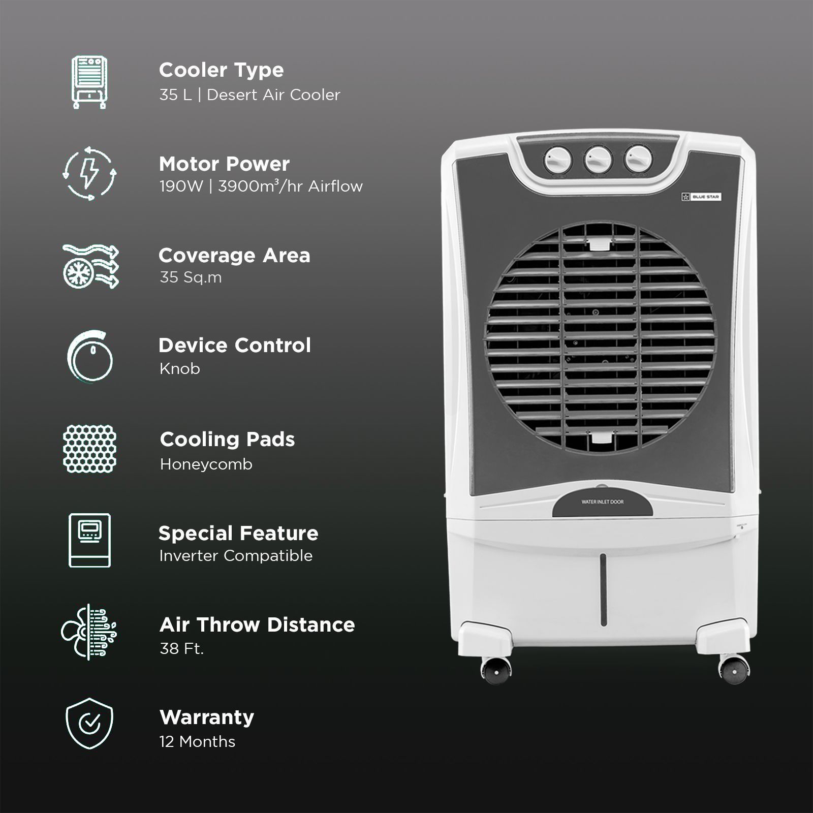 Blue Star Celesta 35 Litres Desert Air Cooler (Honeycomb Pad, DA35LMB, White & Cool Grey) Blue Star Celesta 35 Litres Desert Air Cooler (Honeycomb Pad, DA35LMB, White & Cool Grey)_3
