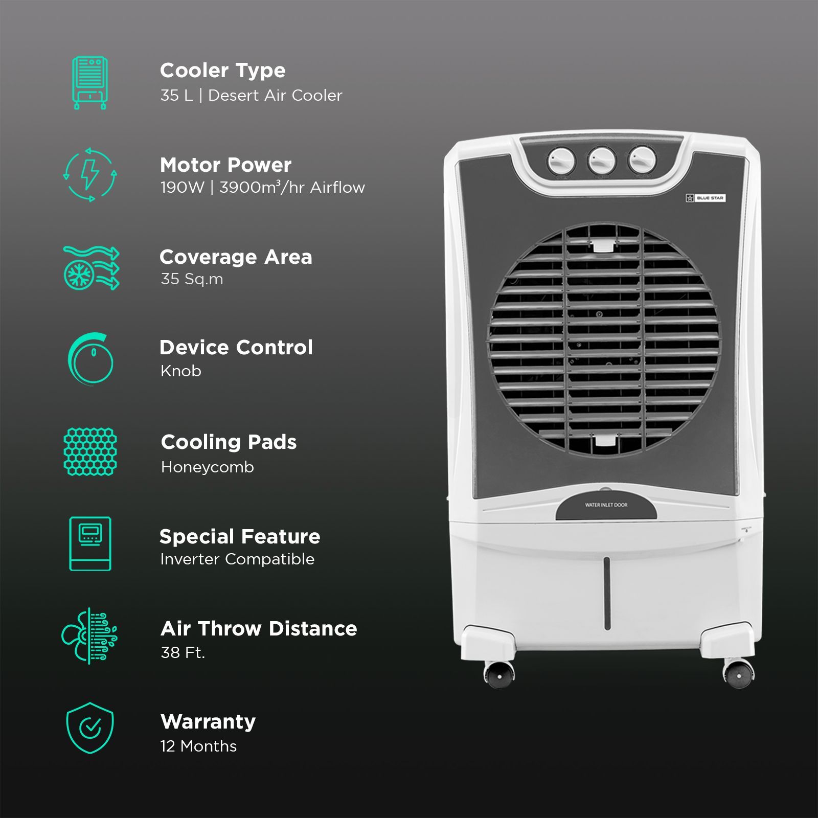 Blue Star Celesta 35 Litres Desert Air Cooler (Honeycomb Pad, DA35LMB, White & Cool Grey) Blue Star Celesta 35 Litres Desert Air Cooler (Honeycomb Pad, DA35LMB, White & Cool Grey)_3