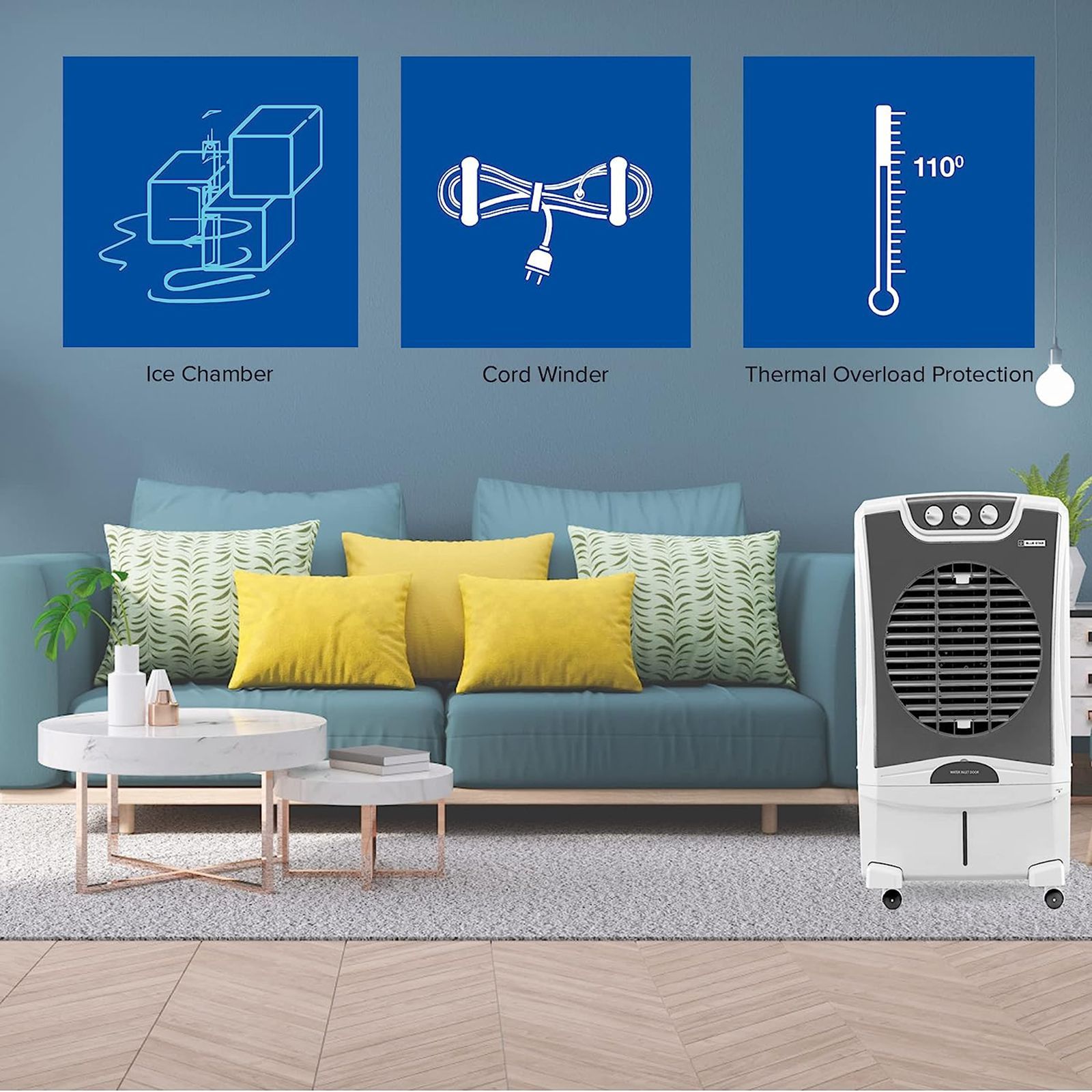 Blue Star Celesta 35 Litres Desert Air Cooler (Honeycomb Pad, DA35LMB, White & Cool Grey) Blue Star Celesta 35 Litres Desert Air Cooler (Honeycomb Pad, DA35LMB, White & Cool Grey)_6