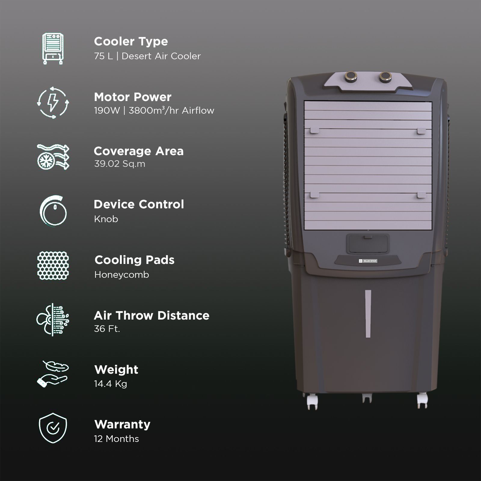 Blue Star AURA NEO 75 Litres Desert Air Cooler with Anti-Microbial Property (Thermal Overload Protection, White & Cool Grey)_3