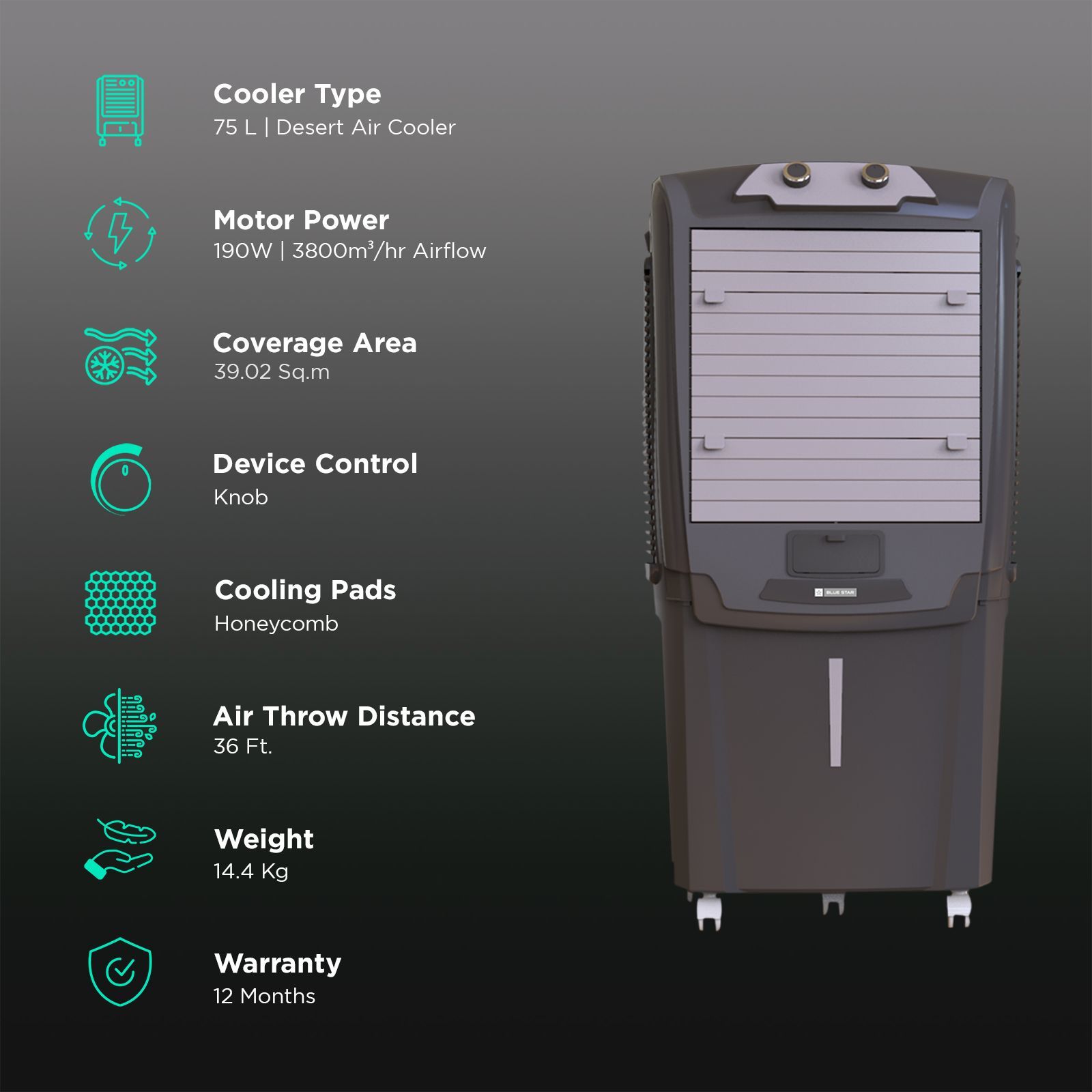 Blue Star AURA NEO 75 Litres Desert Air Cooler with Anti-Microbial Property (Thermal Overload Protection, White & Cool Grey) Blue Star AURA NEO 75 Litres Desert Air Cooler with Anti-Microbial Property (Thermal Overload Protection, White & Cool Grey)_3