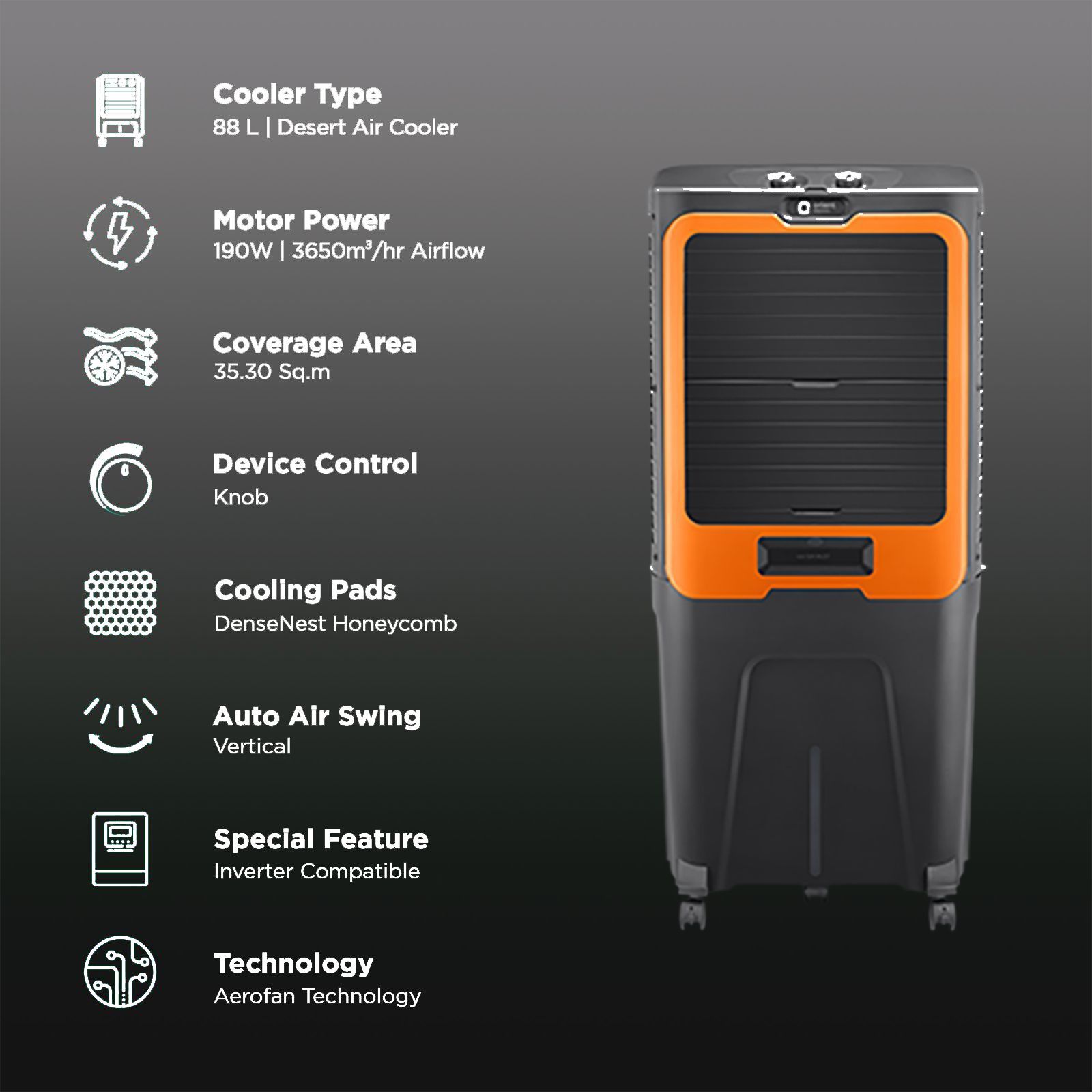 Orient Ultimo 88 Litres Desert Air Cooler with Aerofan Technology (Ice Chamber, Dark Grey)_3