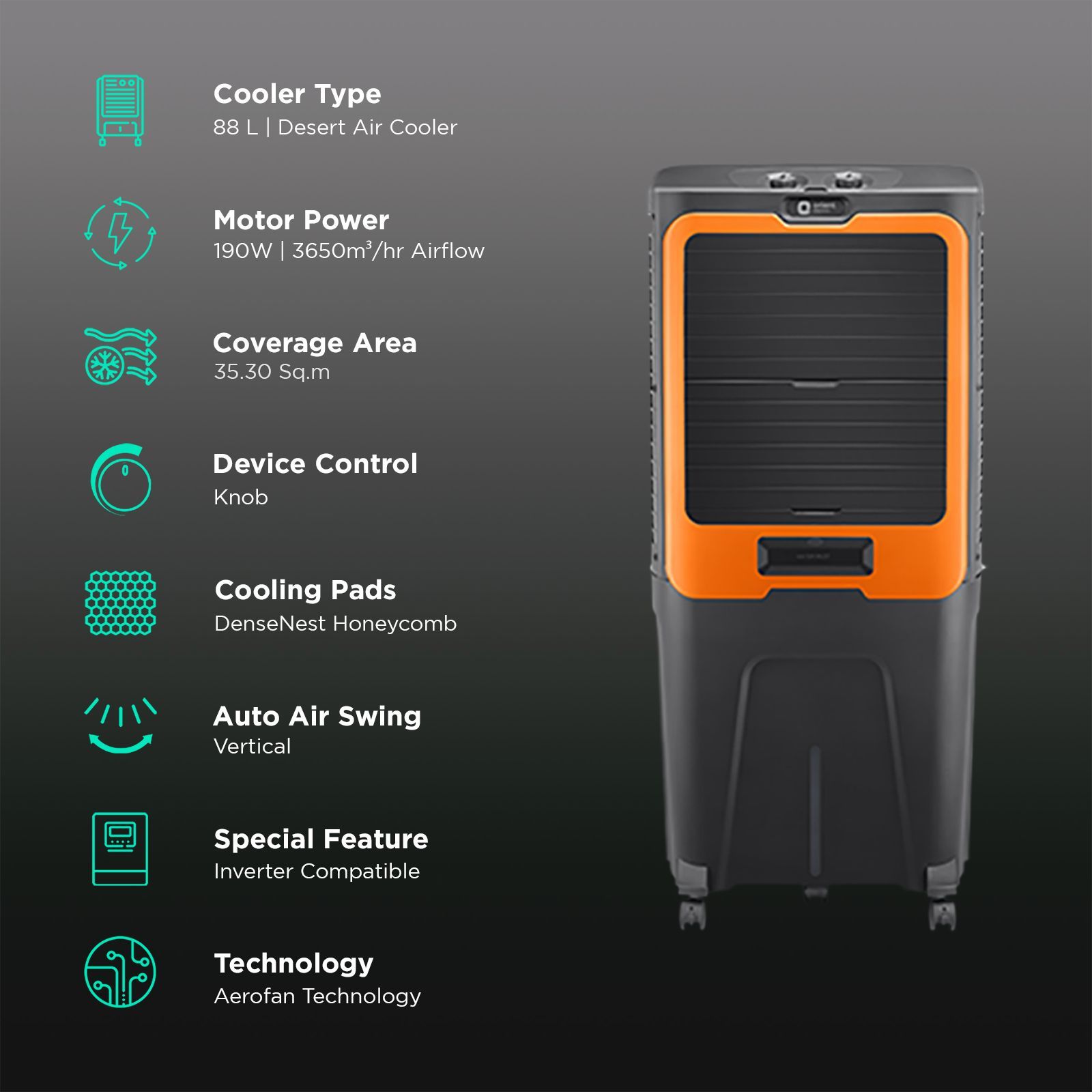 Orient Ultimo 88 Litres Desert Air Cooler with Aerofan Technology (Ice Chamber, Dark Grey) Orient Ultimo 88 Litres Desert Air Cooler with Aerofan Technology (Ice Chamber, Dark Grey)_3