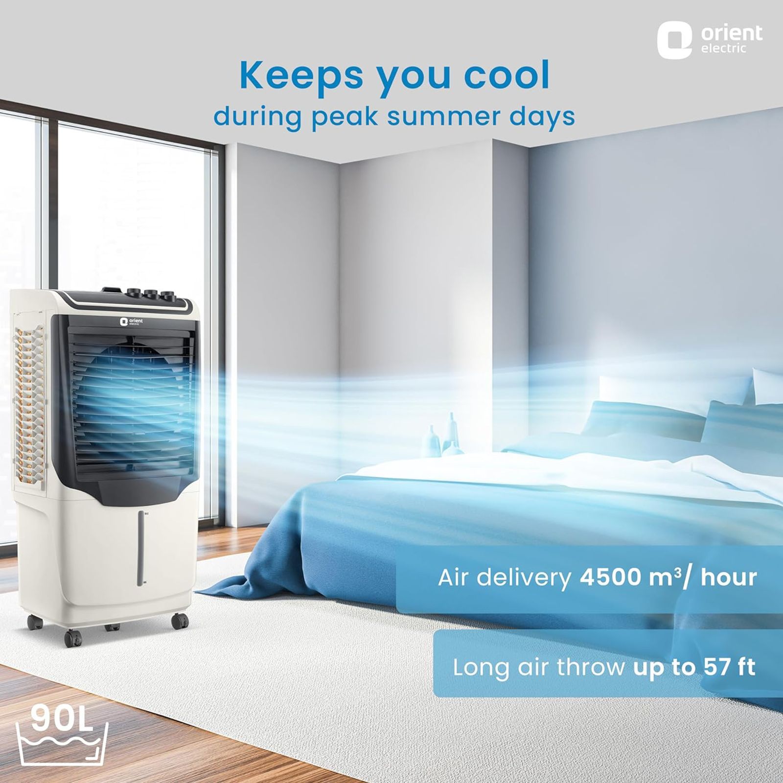Orient Avante 90 Litres Desert Air Cooler with Inverter Compatible (Ice Chamber, White & Dark Grey)_14
