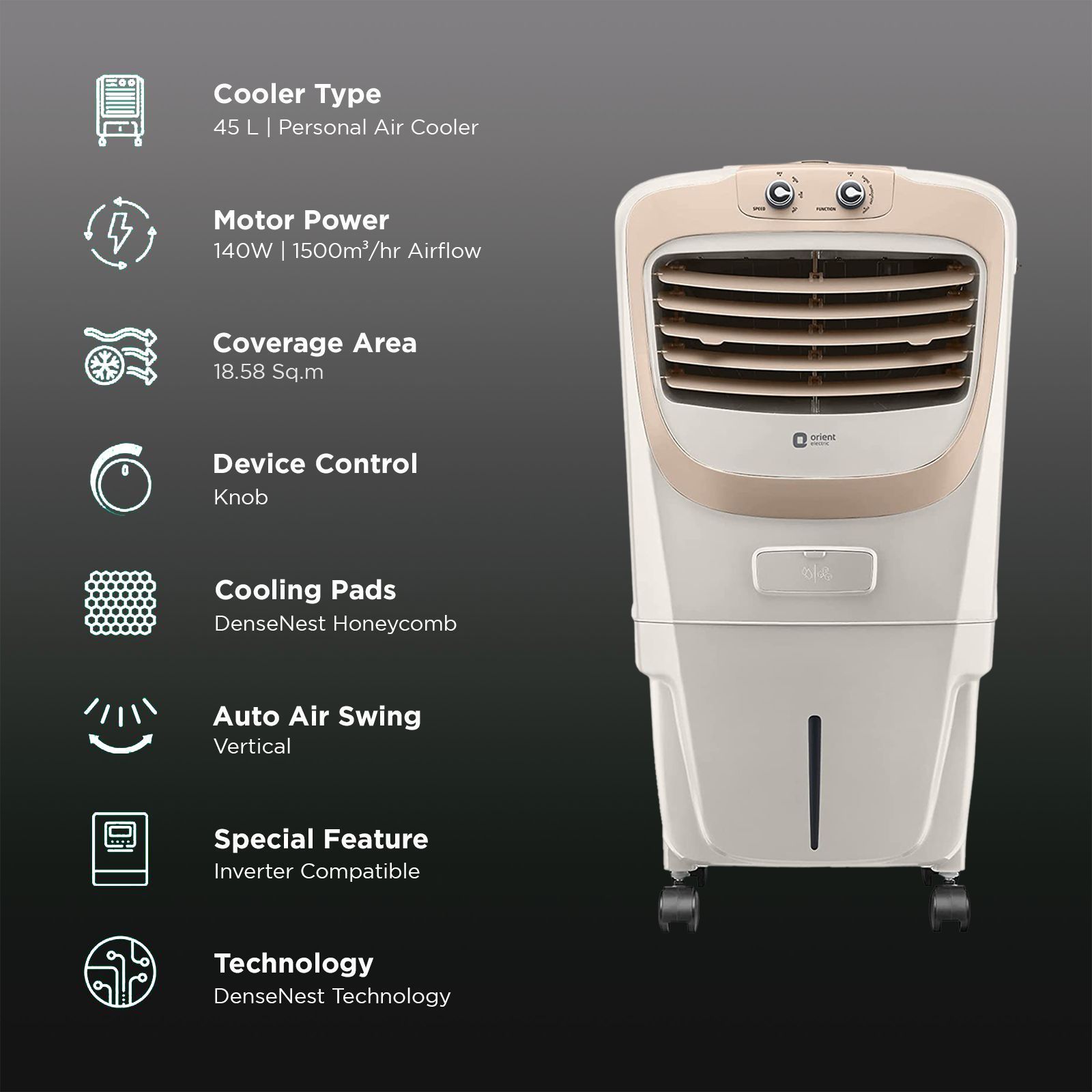 Orient Premia 45 Litres Personal Air Cooler with Dust Filter (Ice Chamber, Beige) Orient Premia 45 Litres Personal Air Cooler with Dust Filter (Ice Chamber, Beige)_3