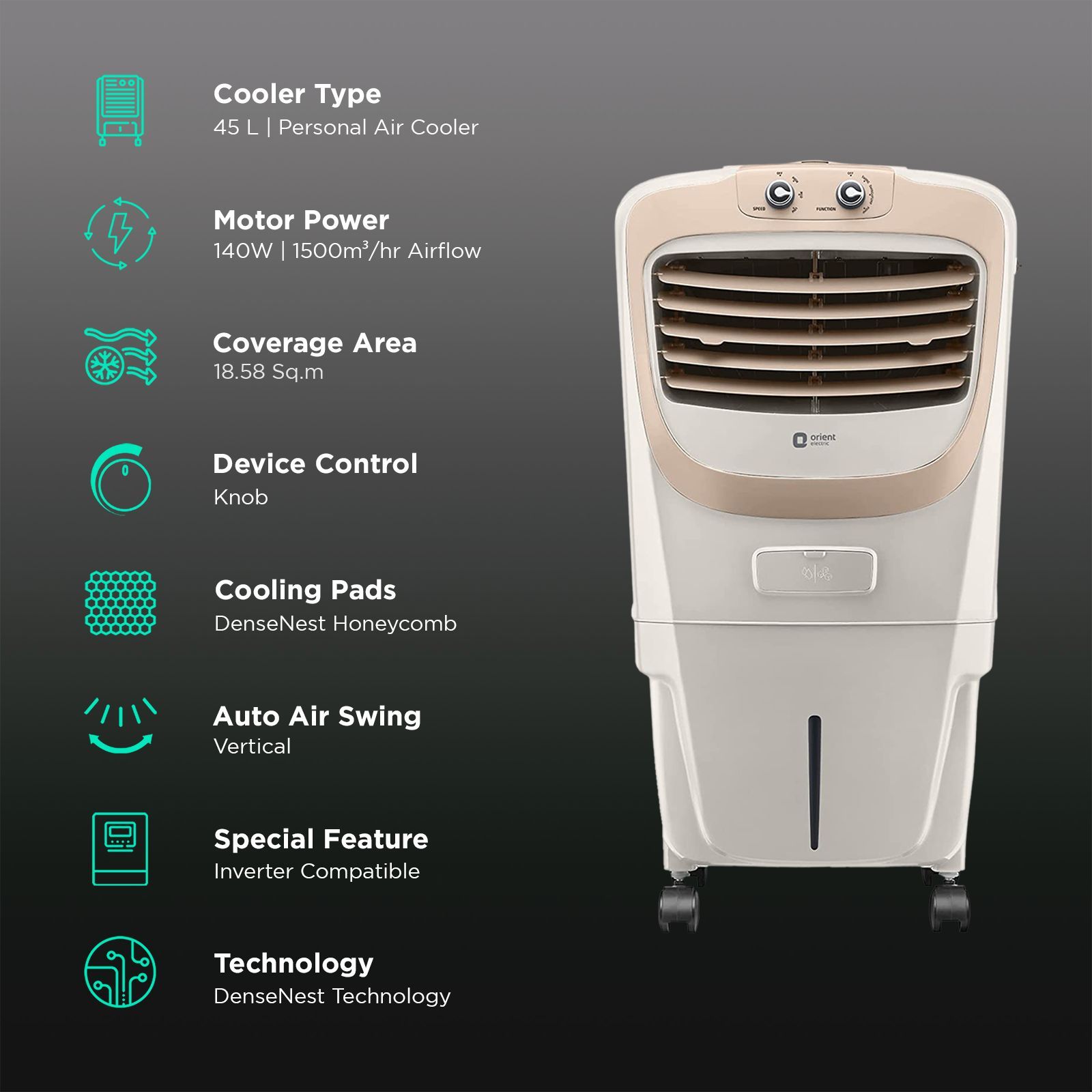 Orient Premia 45 Litres Personal Air Cooler with Dust Filter (Ice Chamber, Beige)_3