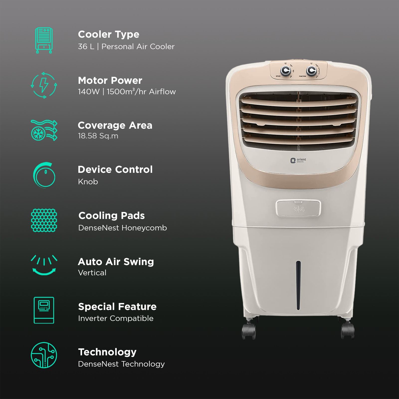 Orient Premia 36 Litres Personal Air Cooler with Dust Filter (Ice Chamber, Beige) Orient Premia 36 Litres Personal Air Cooler with Dust Filter (Ice Chamber, Beige)_3