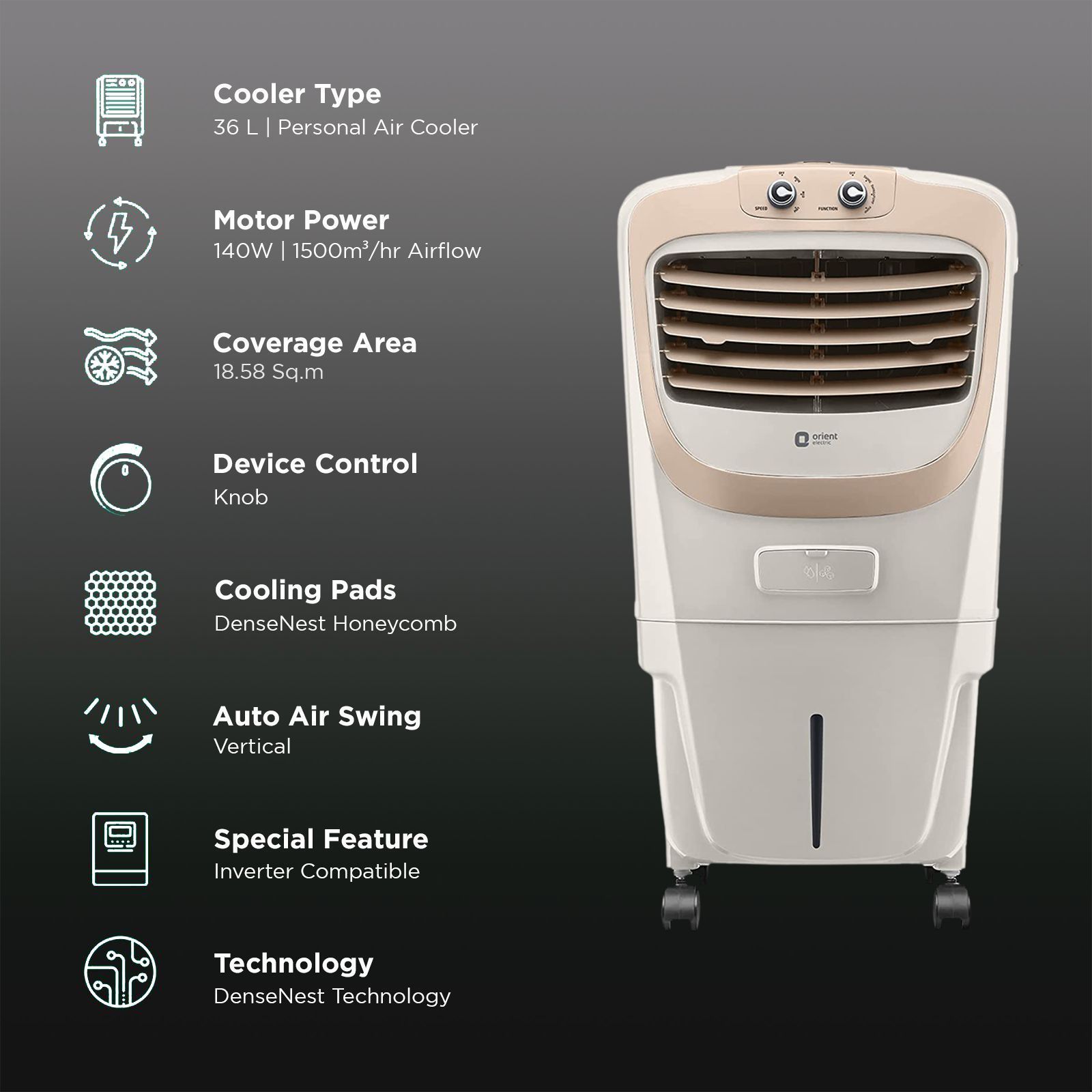 Orient Premia 36 Litres Personal Air Cooler with Dust Filter (Ice Chamber, Beige) Orient Premia 36 Litres Personal Air Cooler with Dust Filter (Ice Chamber, Beige)_3