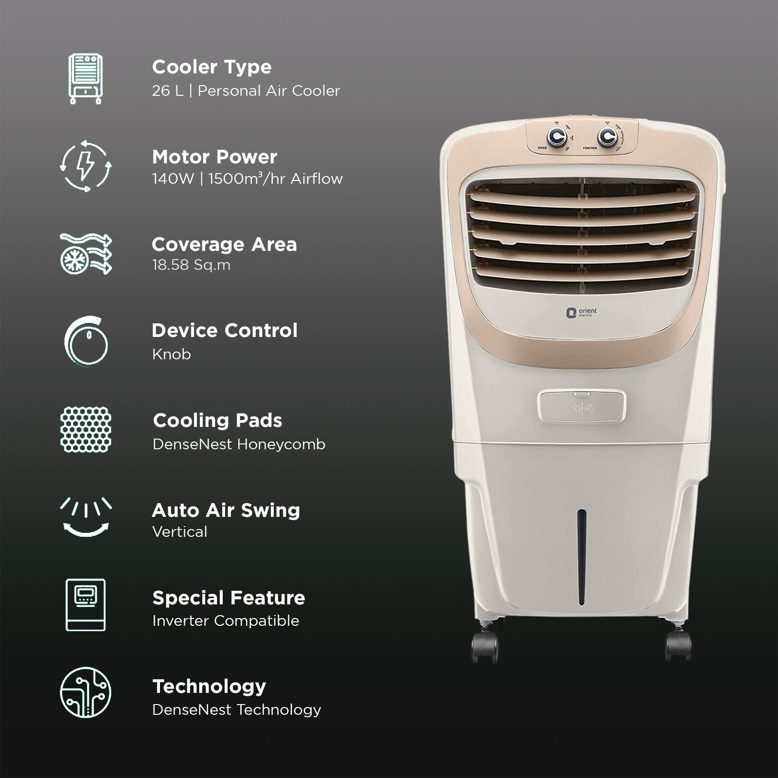 Orient Premia 26 Litres Personal Air Cooler with Dust Filter (Ice Chamber, Beige)_3