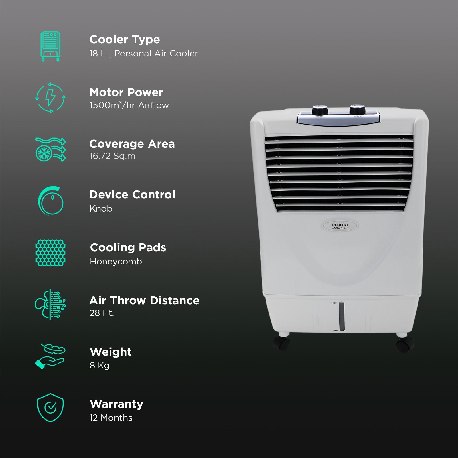 Croma AZ18 18 Litres Personal Air Cooler with Inverter Compatible (Dust & Mosquito Filter, White)_3