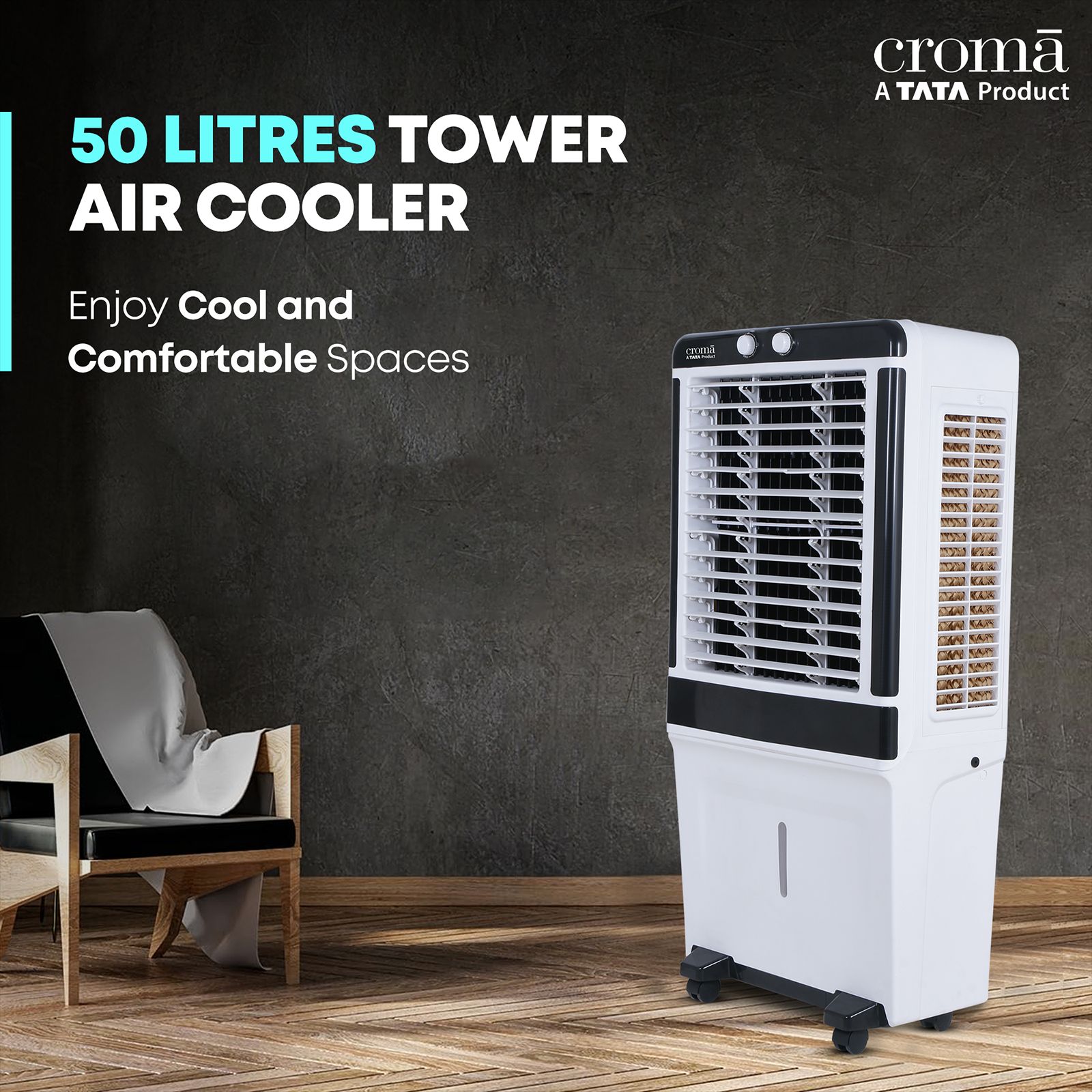 Croma AZ50D 50 Litres Desert Air Cooler with Inverter Compatible (Honey Comb Cooling Pads, White)_11