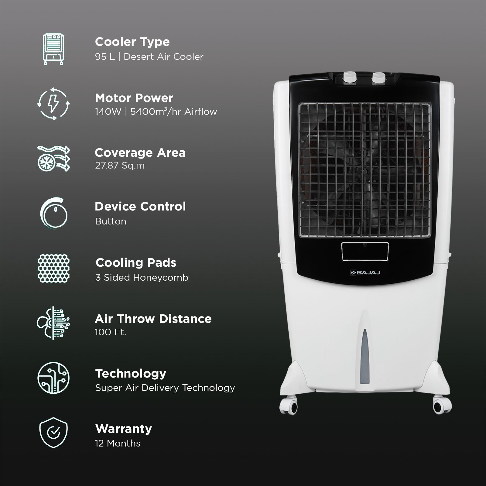 BAJAJ 95 Litres Desert Air Cooler with Turbo Fan Technology (Anti Bacterial Hexacool Master, White)_3