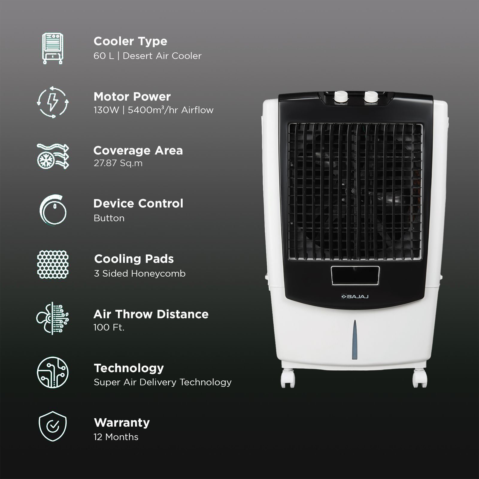 BAJAJ DMH60 60 Litres Desert Air Cooler with Turbo Fan Technology (Anti Bacterial Hexacool Master, White) BAJAJ DMH60 60 Litres Desert Air Cooler with Turbo Fan Technology (Anti Bacterial Hexacool Master, White)_3