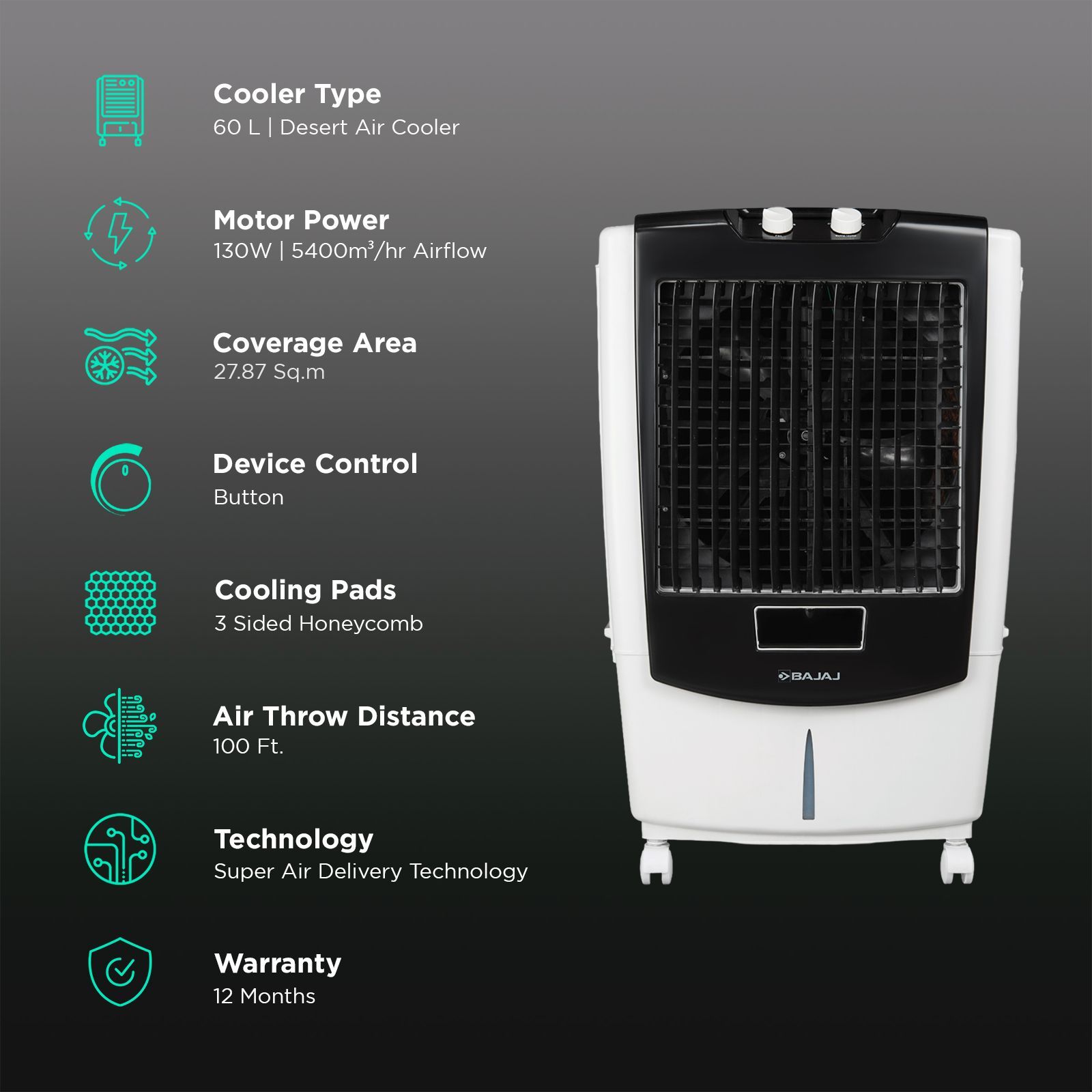 BAJAJ DMH60 60 Litres Desert Air Cooler with Turbo Fan Technology (Anti Bacterial Hexacool Master, White)_3
