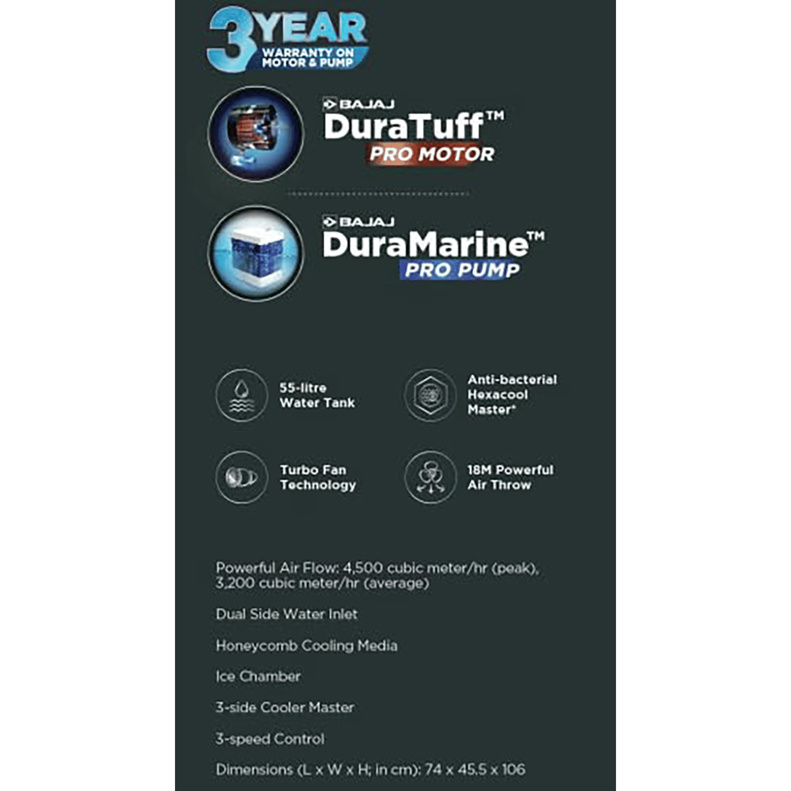 BAJAJ Shield Specter 55 Litres Desert Air Cooler with DuraMarine PRO Pump (Anti Bacterial Hexacool Master, White)_8