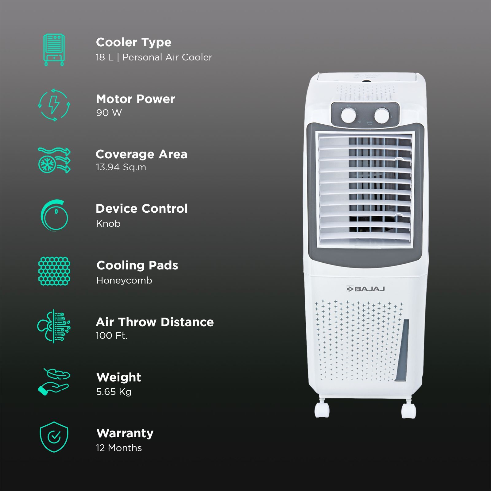 BAJAJ PMH18 DLX 18 Litres Tower Air Cooler with 3 Speed Selection (Anti Bacterial Hexacool Master, White) BAJAJ PMH18 DLX 18 Litres Tower Air Cooler with 3 Speed Selection (Anti Bacterial Hexacool Master, White)_3