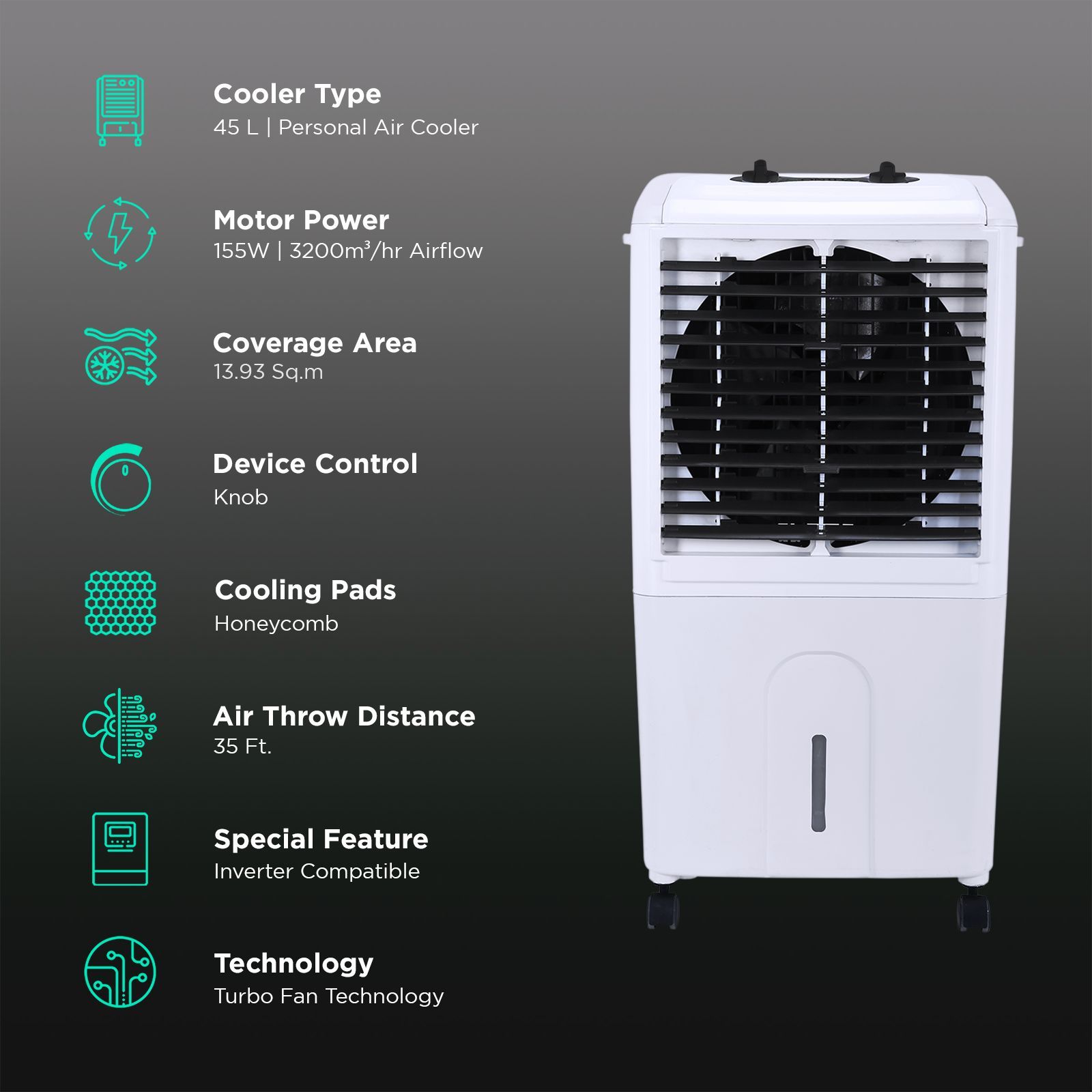 ONIDA Gusto 45 Litres Personal Air Cooler with Ice Chamber (Water Level Indicator, White) ONIDA Gusto 45 Litres Personal Air Cooler with Ice Chamber (Water Level Indicator, White)_3