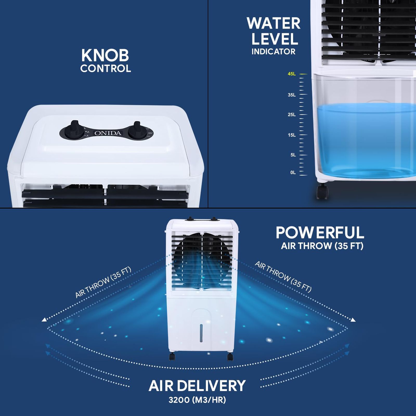ONIDA Gusto 45 Litres Personal Air Cooler with Ice Chamber (Water Level Indicator, White) ONIDA Gusto 45 Litres Personal Air Cooler with Ice Chamber (Water Level Indicator, White)_8