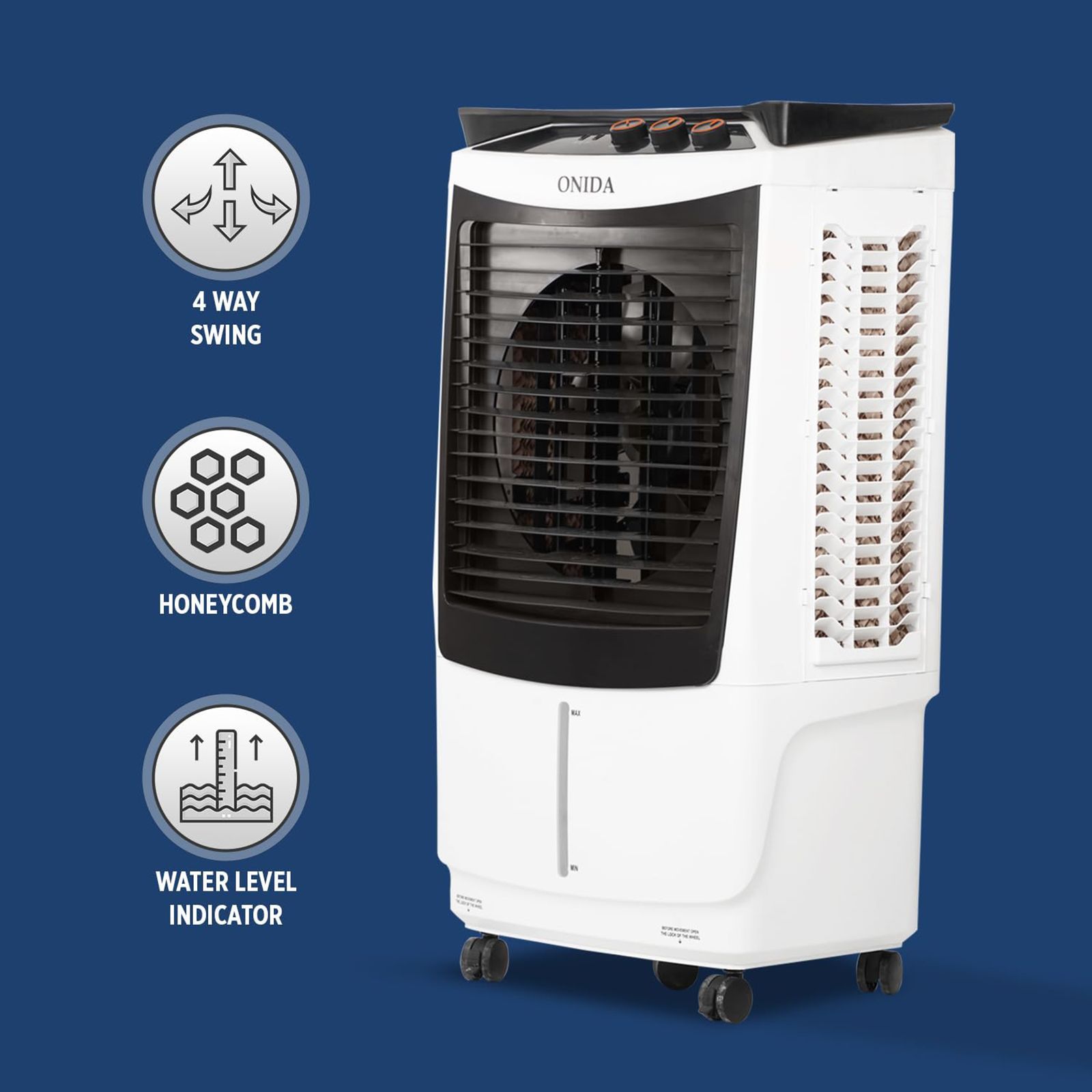 ONIDA Storm 90 Litres Desert Air Cooler with Ice Chamber (Water Level Indicator, White & Black)_17