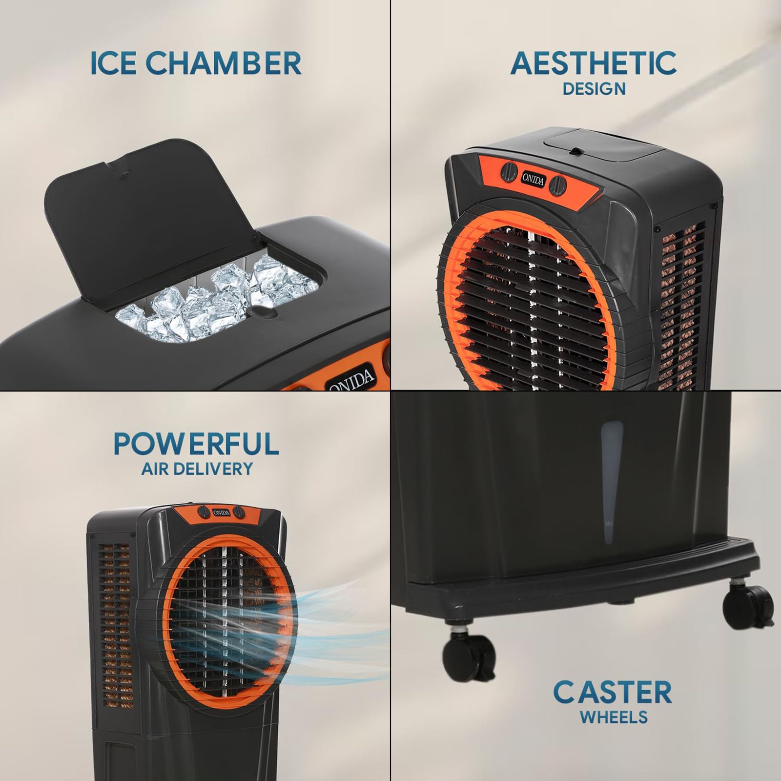 ONIDA 95 Litres Desert Air Cooler with Ice Chamber (Water Level Indicator, Dark Grey & Orange) ONIDA 95 Litres Desert Air Cooler with Ice Chamber (Water Level Indicator, Dark Grey & Orange)_15
