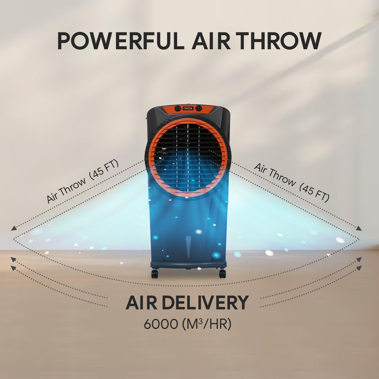 ONIDA 95 Litres Desert Air Cooler with Ice Chamber (Water Level Indicator, Dark Grey & Orange) ONIDA 95 Litres Desert Air Cooler with Ice Chamber (Water Level Indicator, Dark Grey & Orange)_17