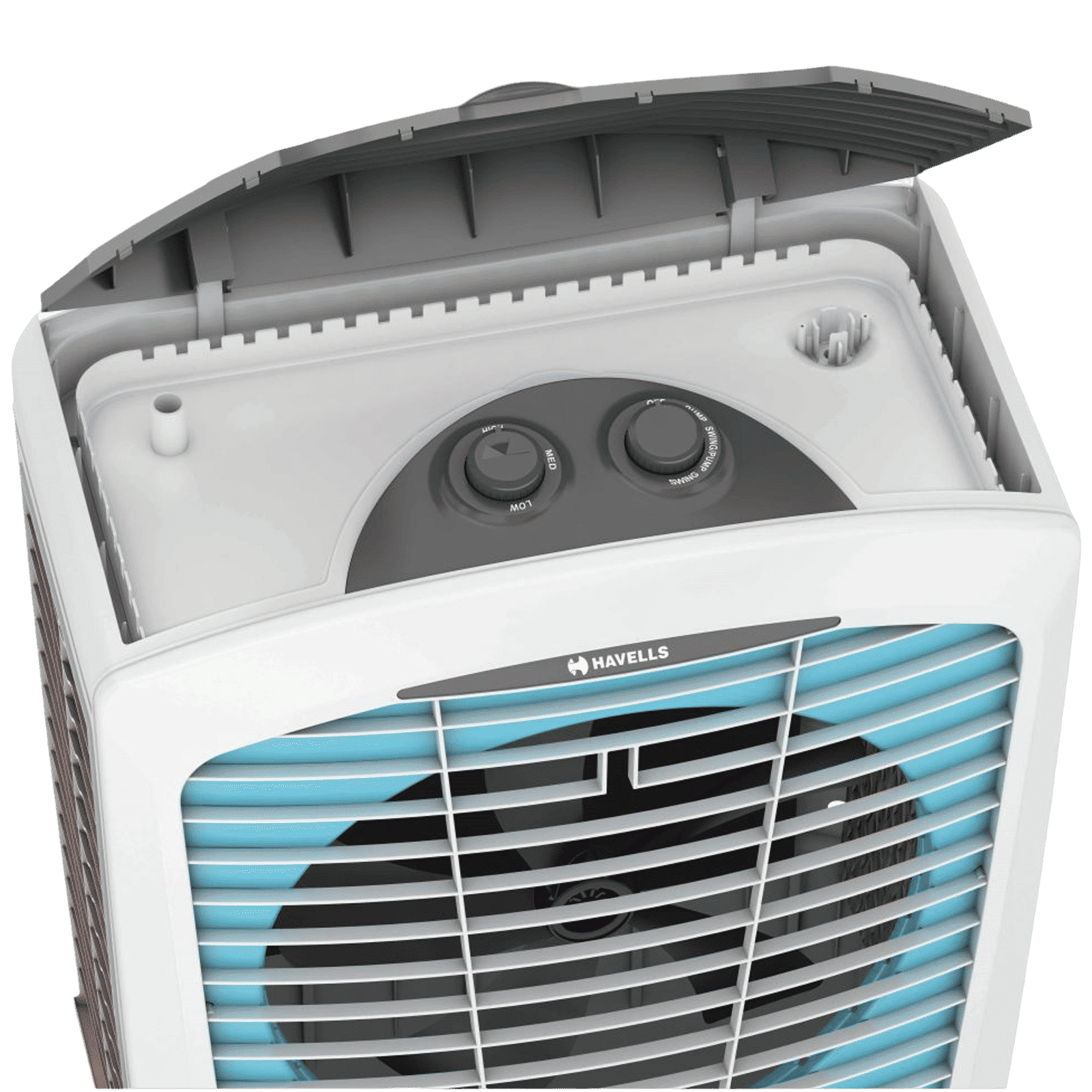 HAVELLS Kace 95 Litres Desert Air Cooler with Inverter Compatible (3 Side Chill Drip Technology, White & Blue)_7