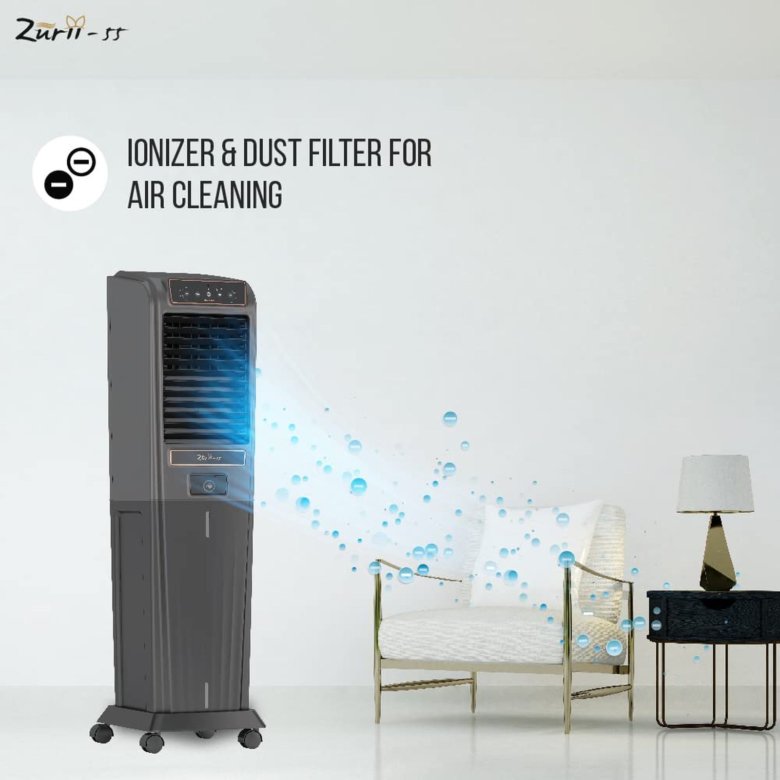 HAVELLS Zurii 55 Litres Tower Air Cooler with Inverter Compatible (Ionizer Air Cleaning Technology, Black & Grey)_9