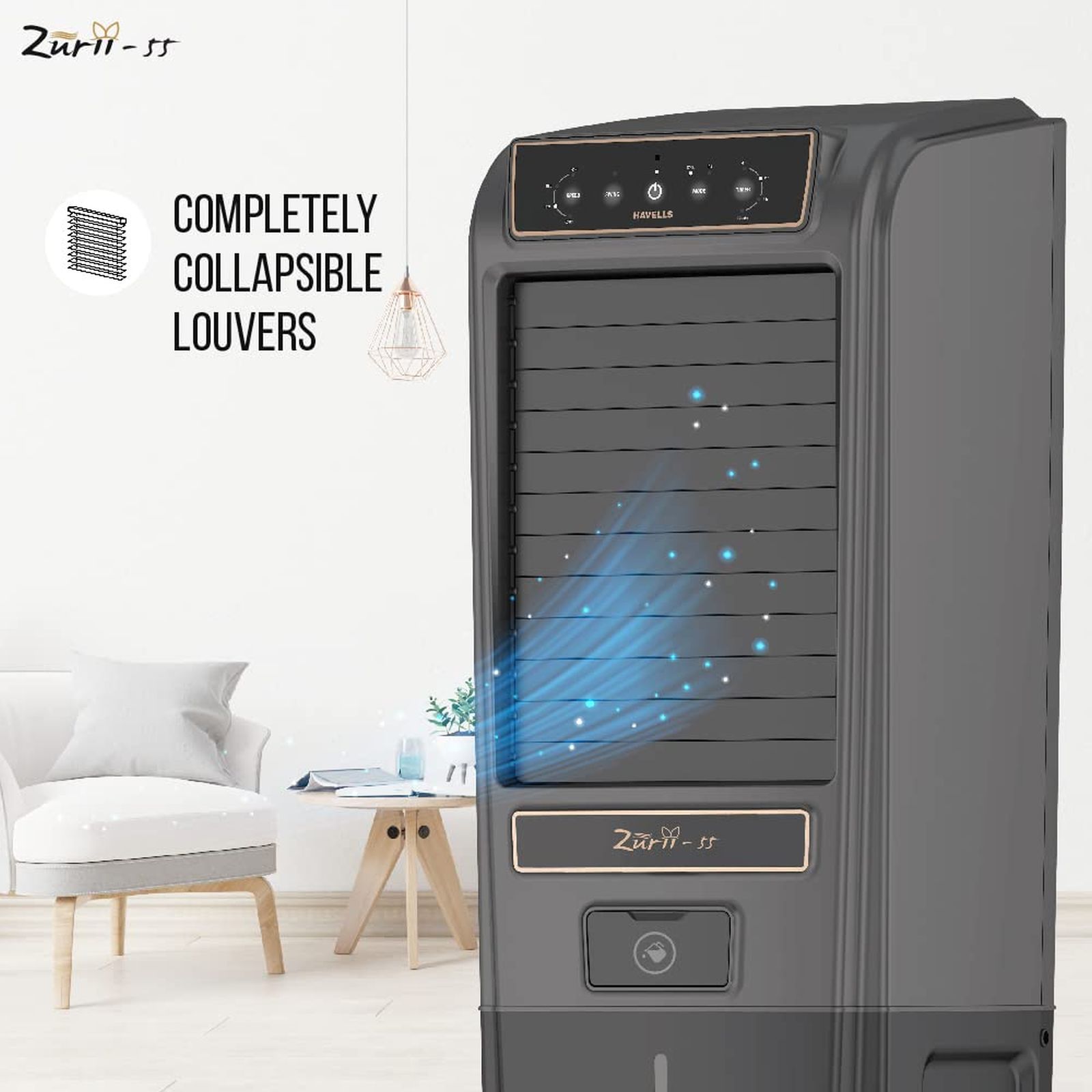 HAVELLS Zurii 55 Litres Tower Air Cooler with Inverter Compatible (Ionizer Air Cleaning Technology, Black & Grey)_10