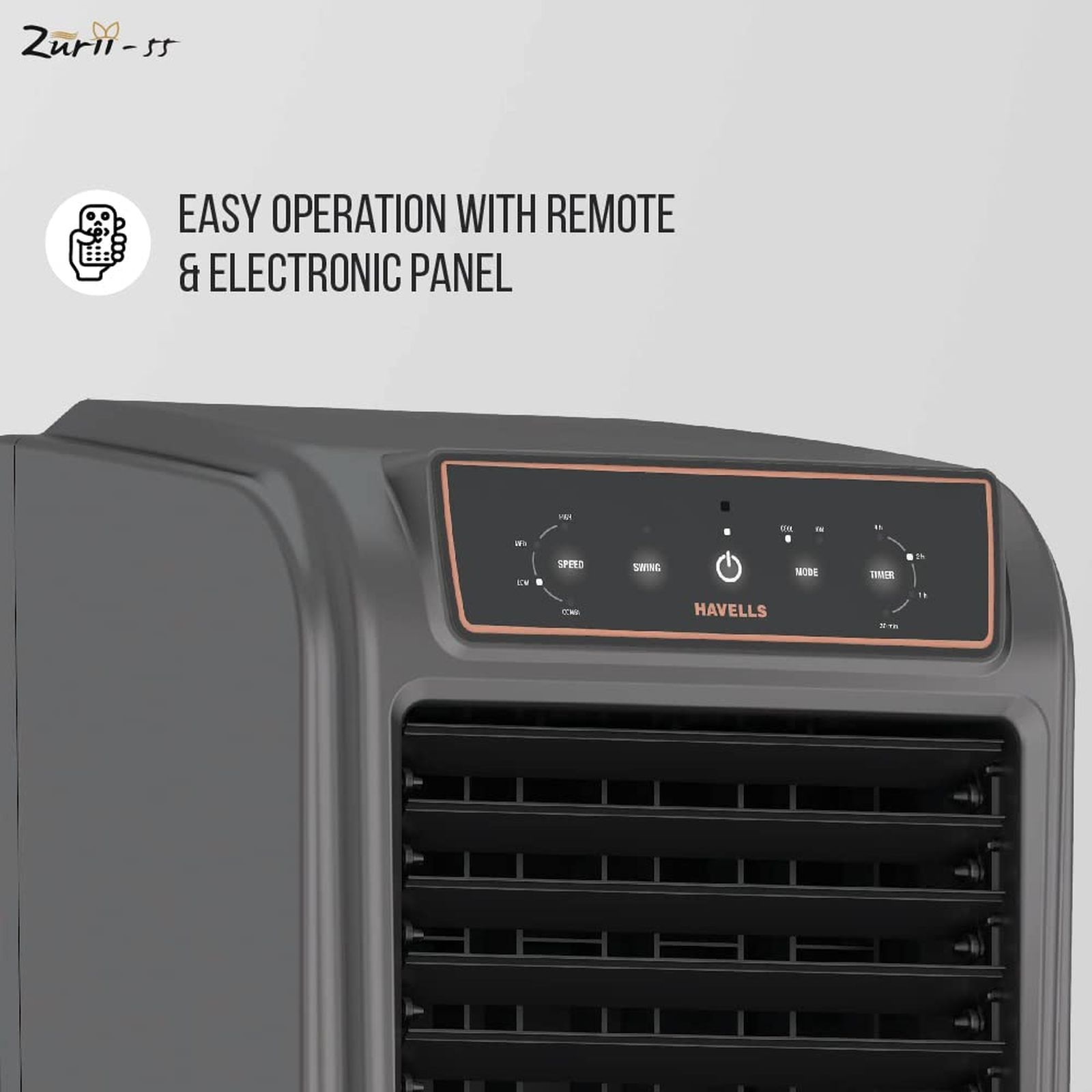 HAVELLS Zurii 55 Litres Tower Air Cooler with Inverter Compatible (Ionizer Air Cleaning Technology, Black & Grey)_11