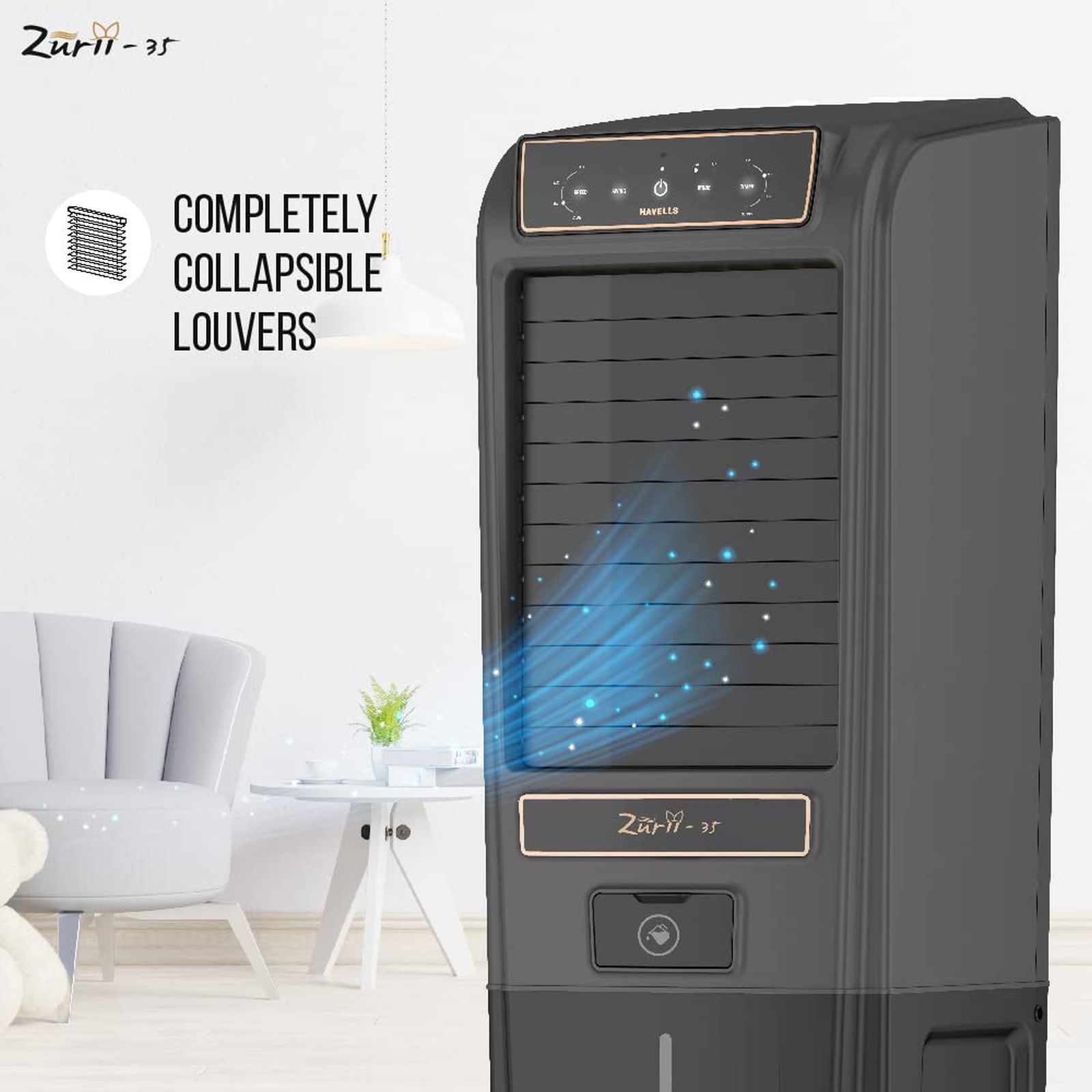 HAVELLS Zurii 35 Litres Tower Air Cooler with Inverter Compatible (Ionizer Air Cleaning Technology, Black & Grey)_14