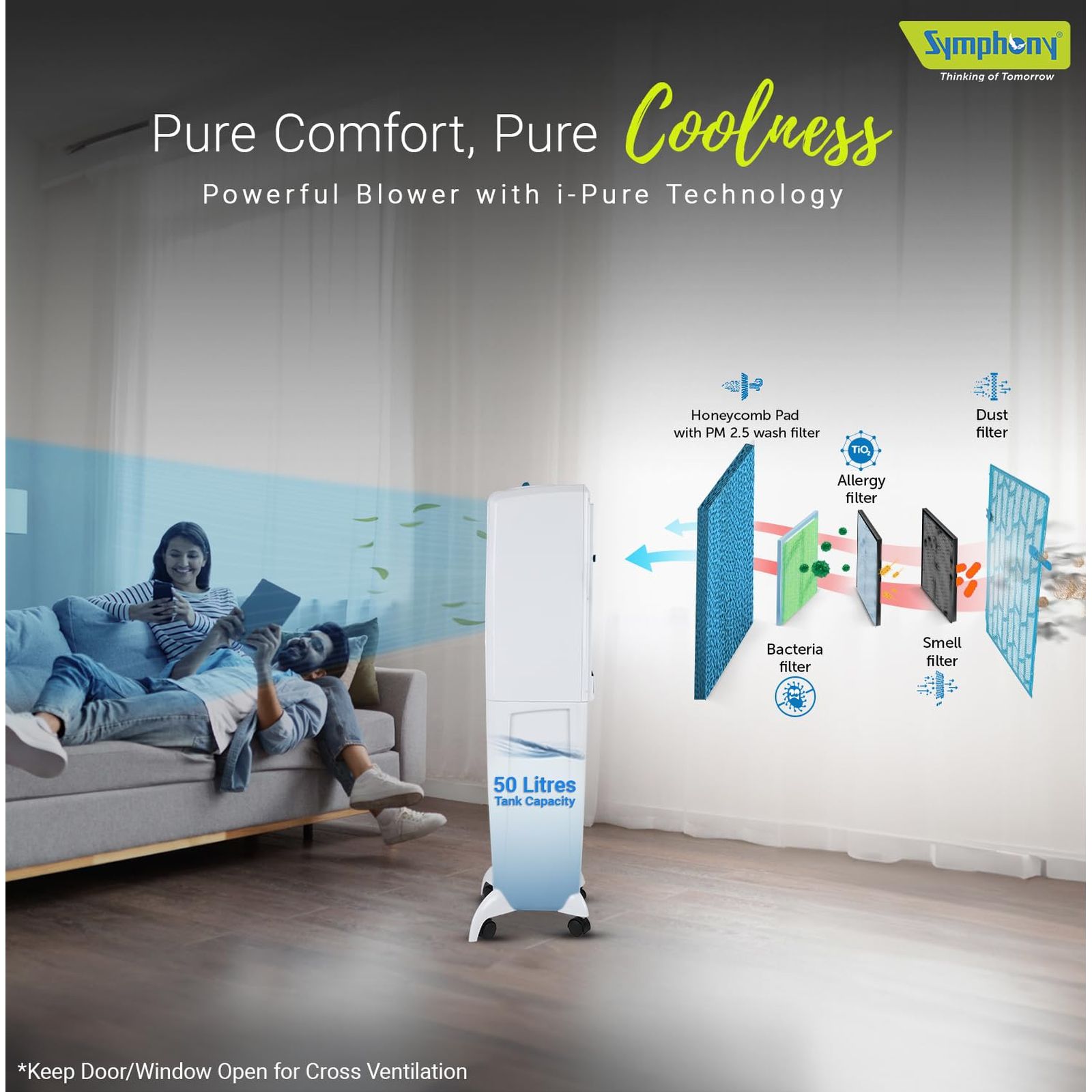 Symphony Diet 50T 50 Litres Tower Air Cooler with i-Pure Technology (Cool Flow Dispenser, White)_12