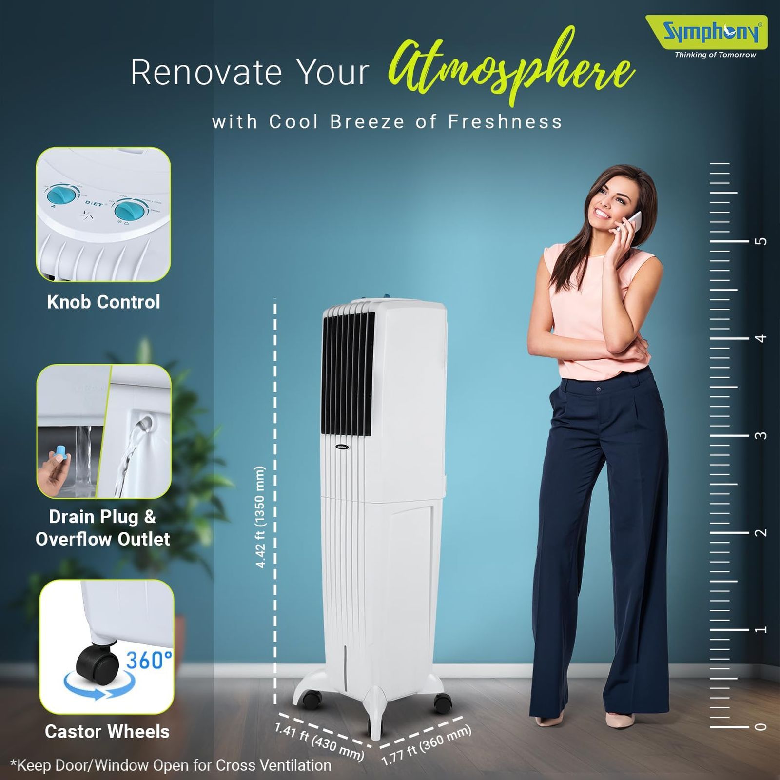 Symphony Diet 50T 50 Litres Tower Air Cooler with i-Pure Technology (Cool Flow Dispenser, White)_14